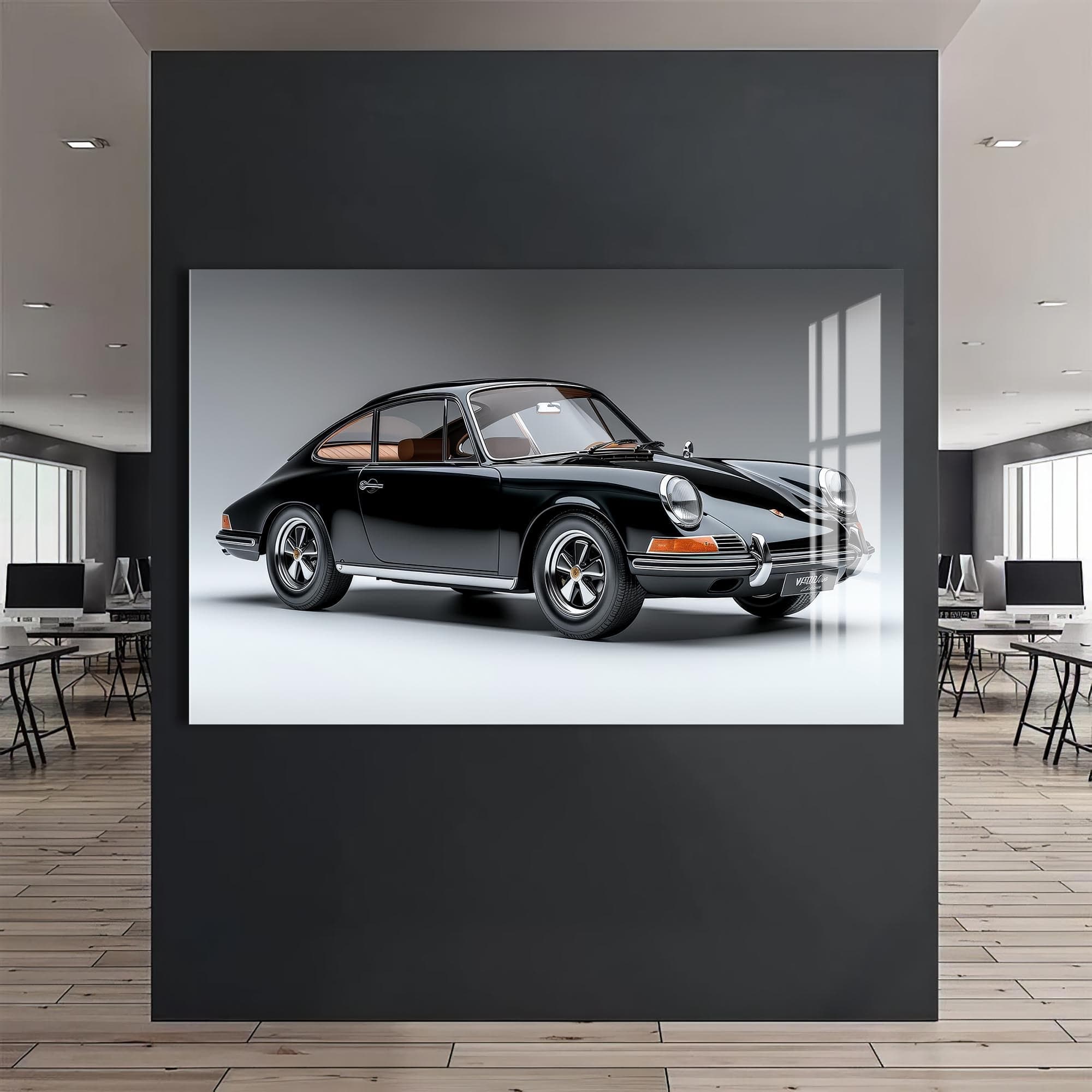 Artronauts Glass Print Classic Black Sports Car-Tempered Glass Wall Art