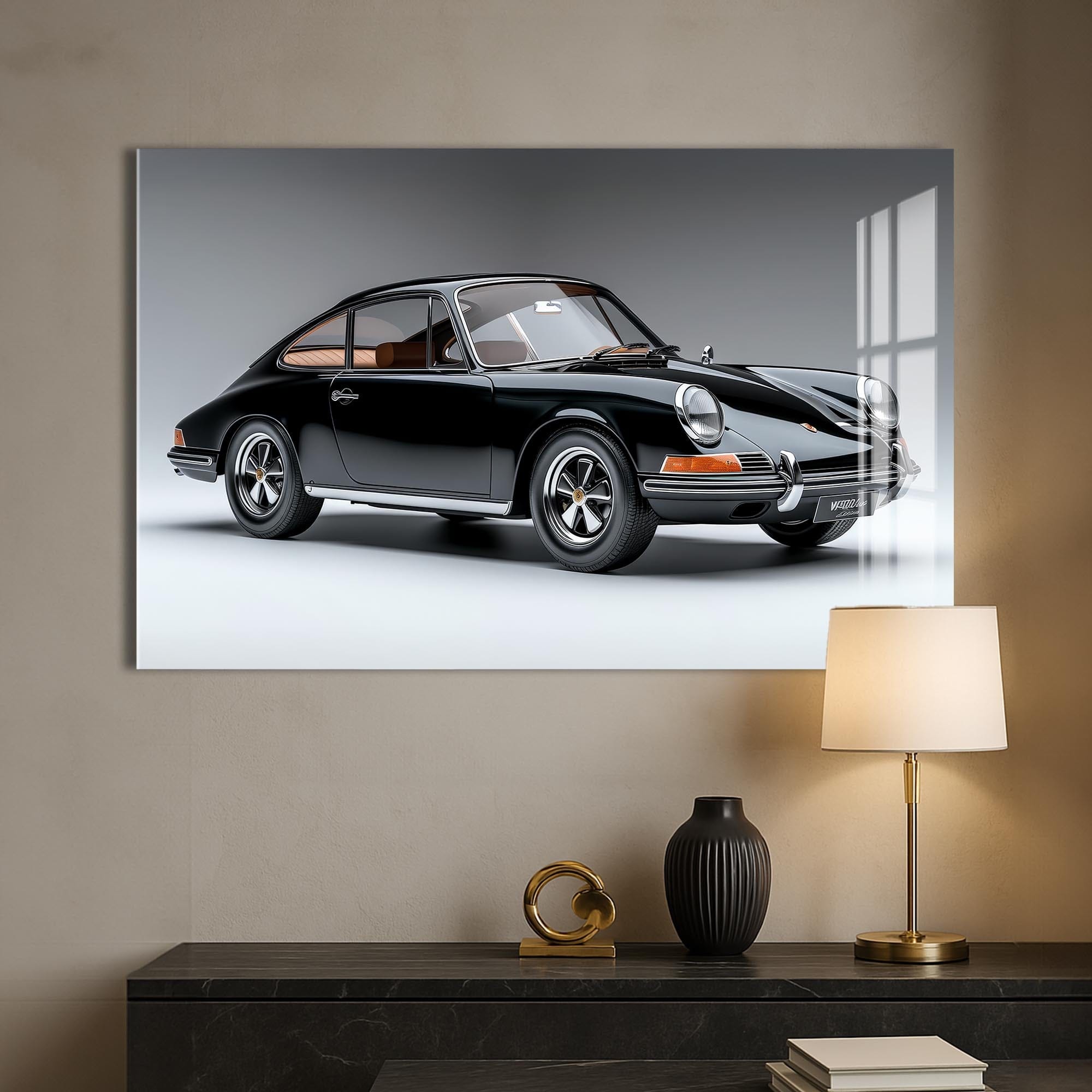 Artronauts Glass Print Classic Black Sports Car-Tempered Glass Wall Art