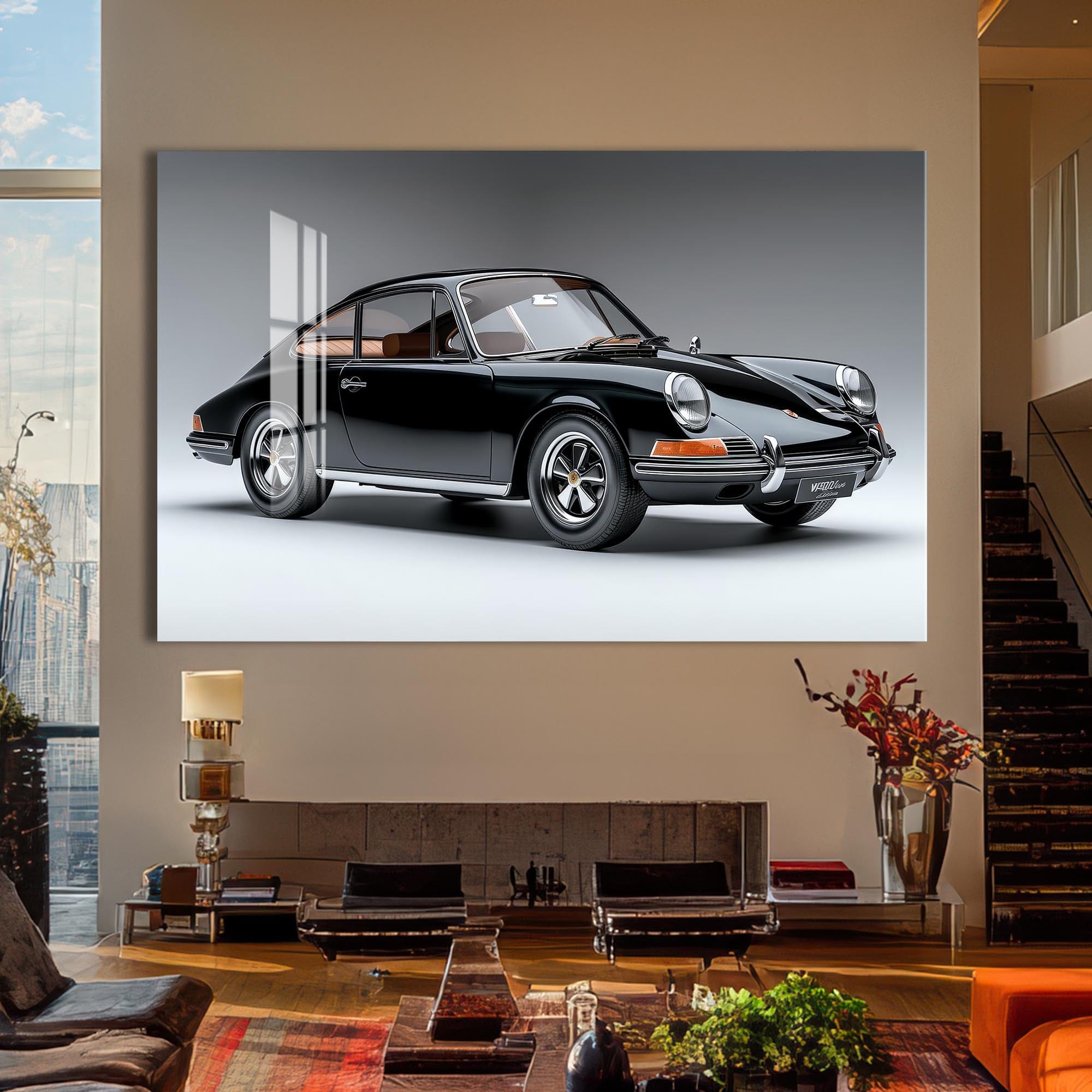 Artronauts Glass Print Classic Black Sports Car-Tempered Glass Wall Art