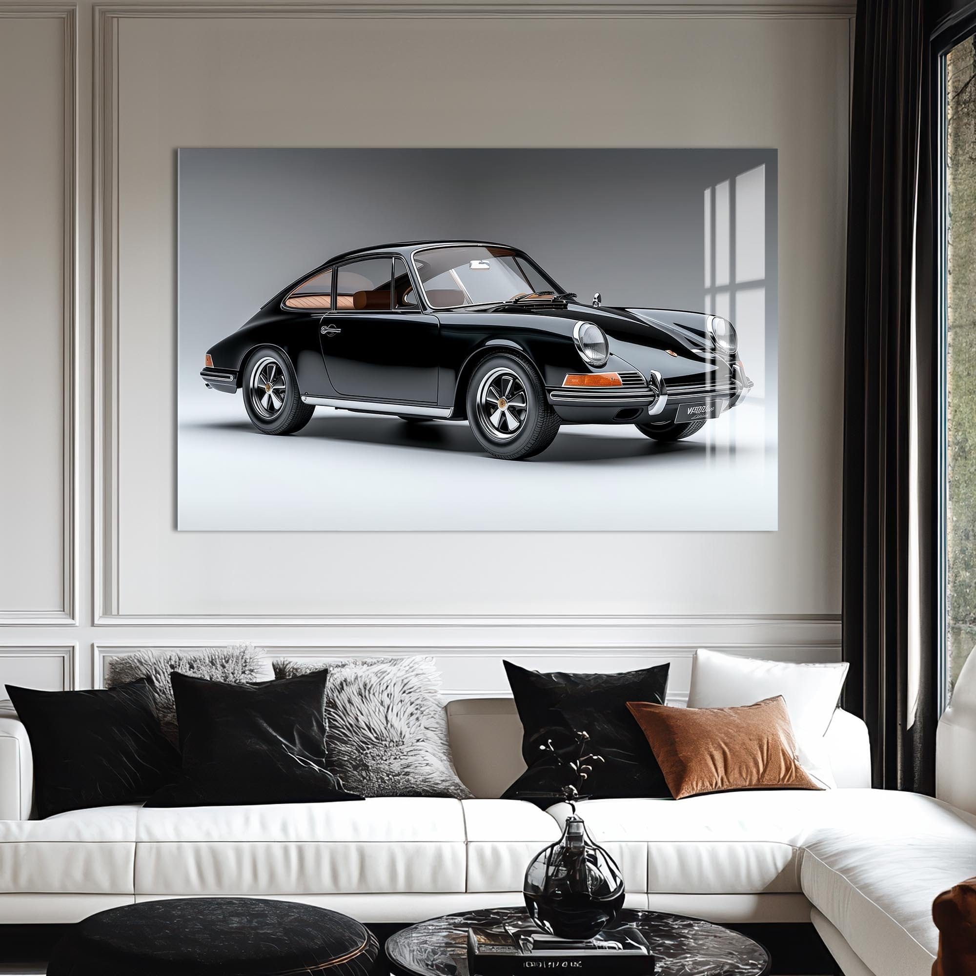 Artronauts Glass Print Classic Black Sports Car-Tempered Glass Wall Art