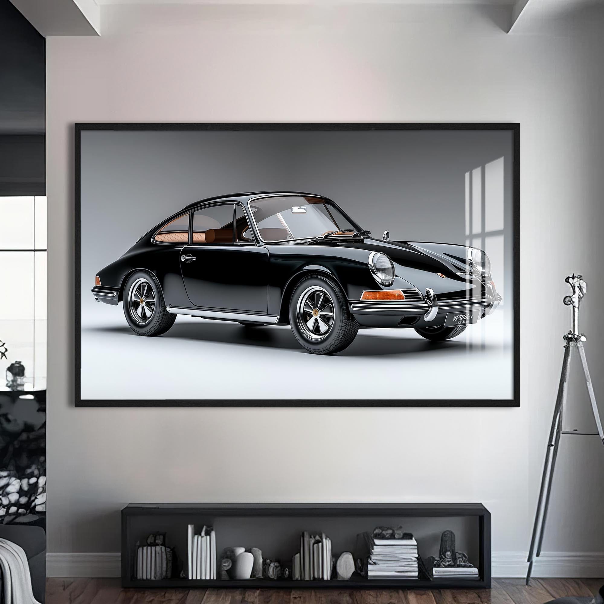 Artronauts Glass Print S | 72x46 cm | 28.3"x18.1" / Black Classic Black Sports Car-Tempered Glass Wall Art
