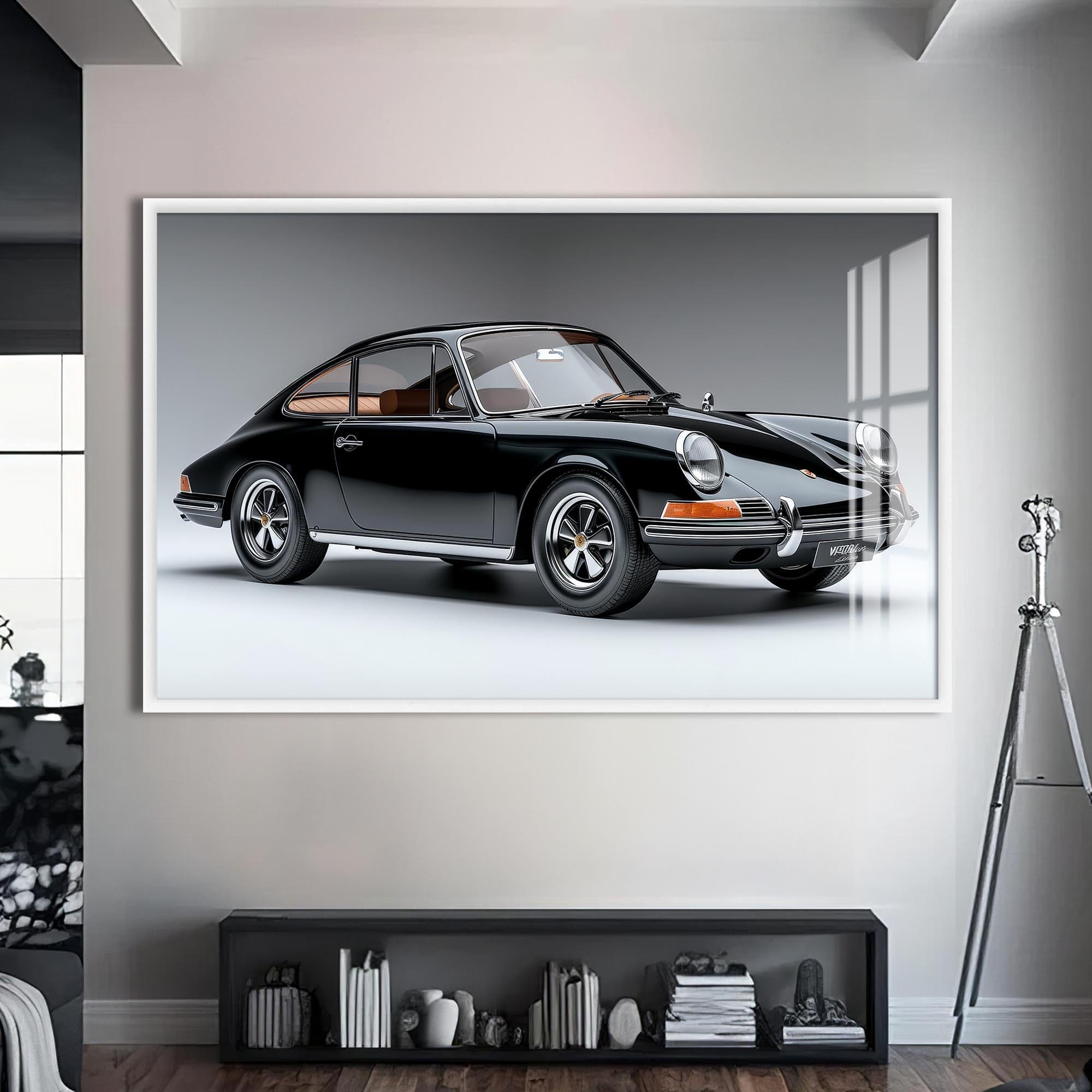 Artronauts Glass Print S | 72x46 cm | 28.3"x18.1" / White Classic Black Sports Car-Tempered Glass Wall Art