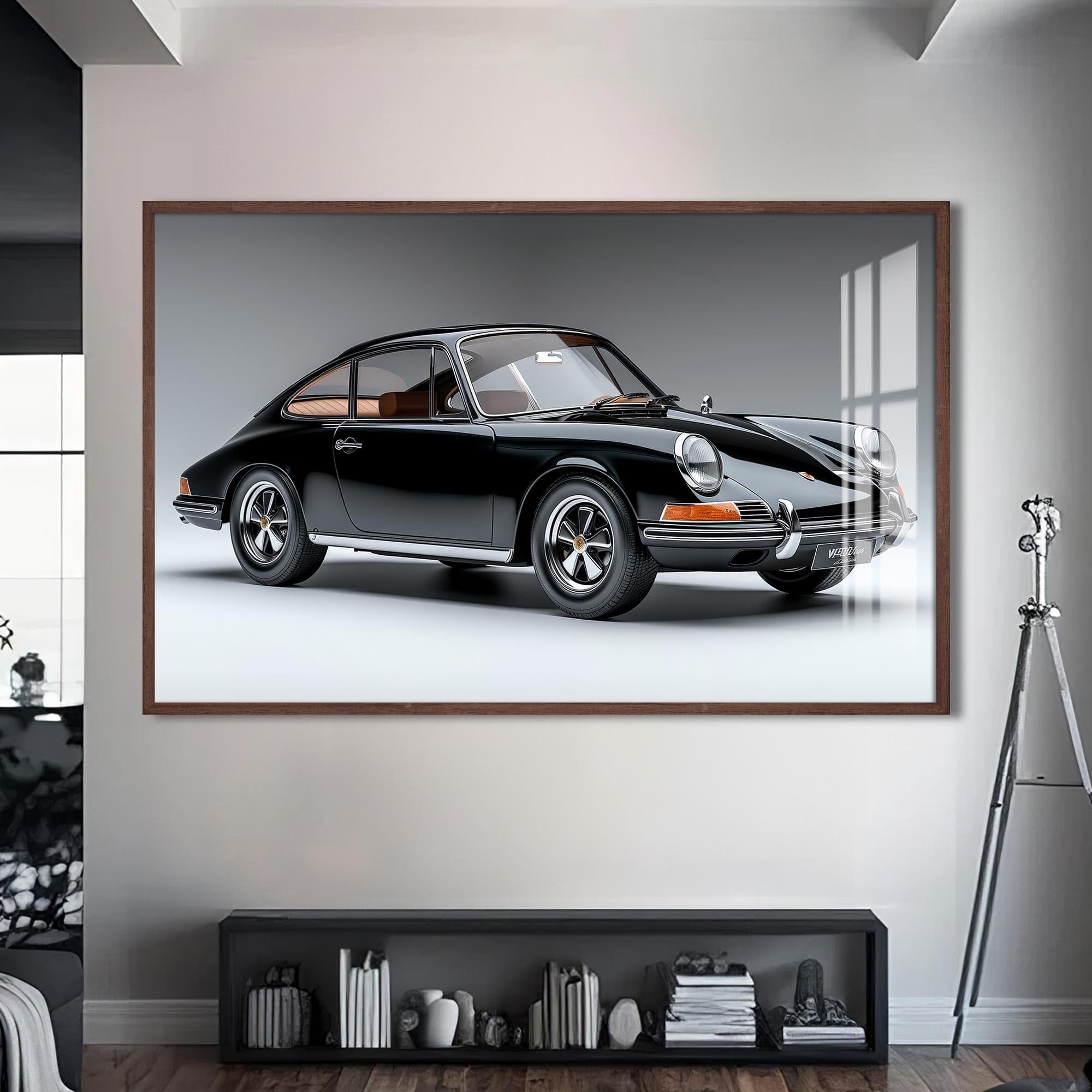 Artronauts Glass Print S | 72x46 cm | 28.3"x18.1" / Walnut Classic Black Sports Car-Tempered Glass Wall Art