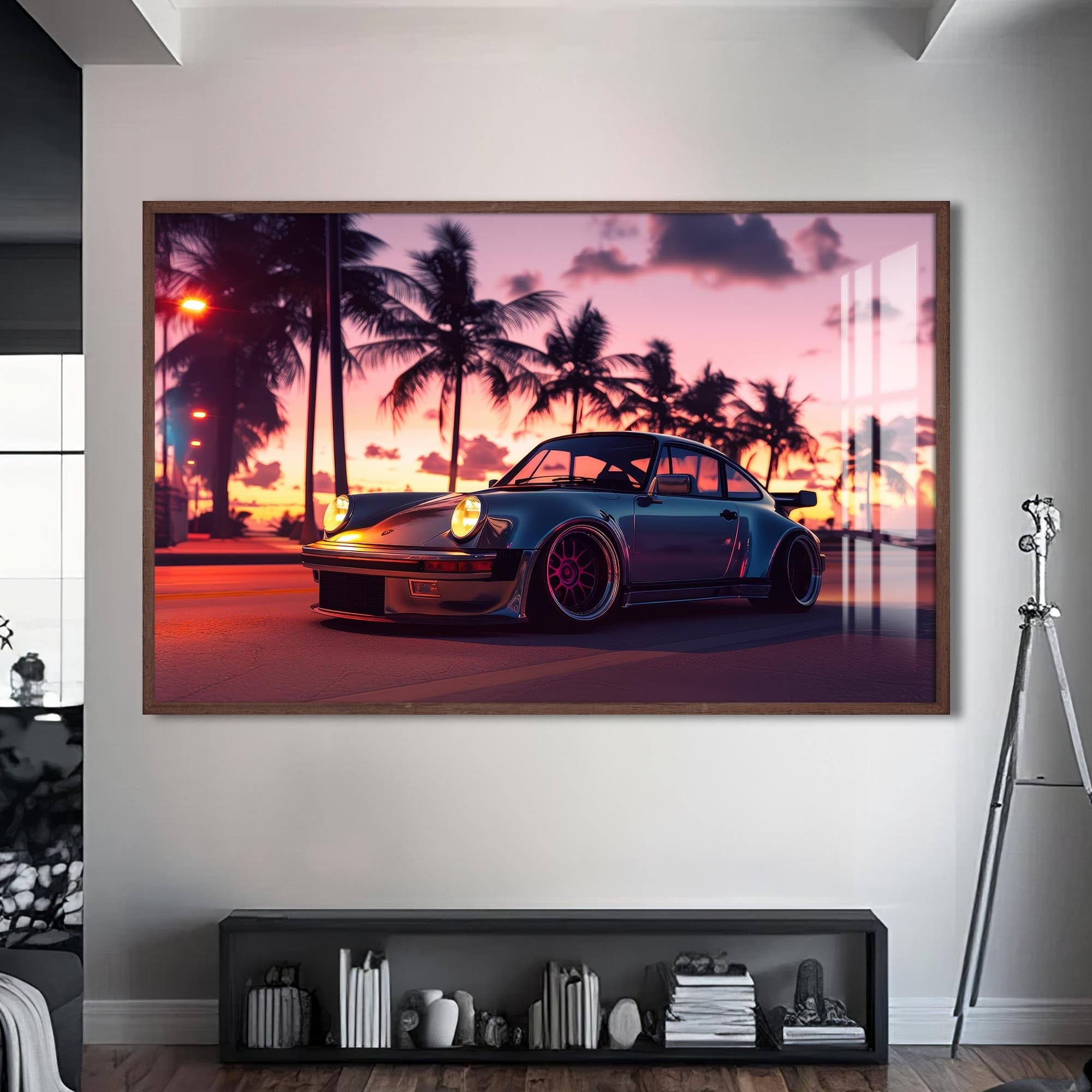 Artronauts Glass Print S | 72x46 cm | 28.3"x18.1" / Walnut Retro Sports Car-Tempered Glass Wall Art