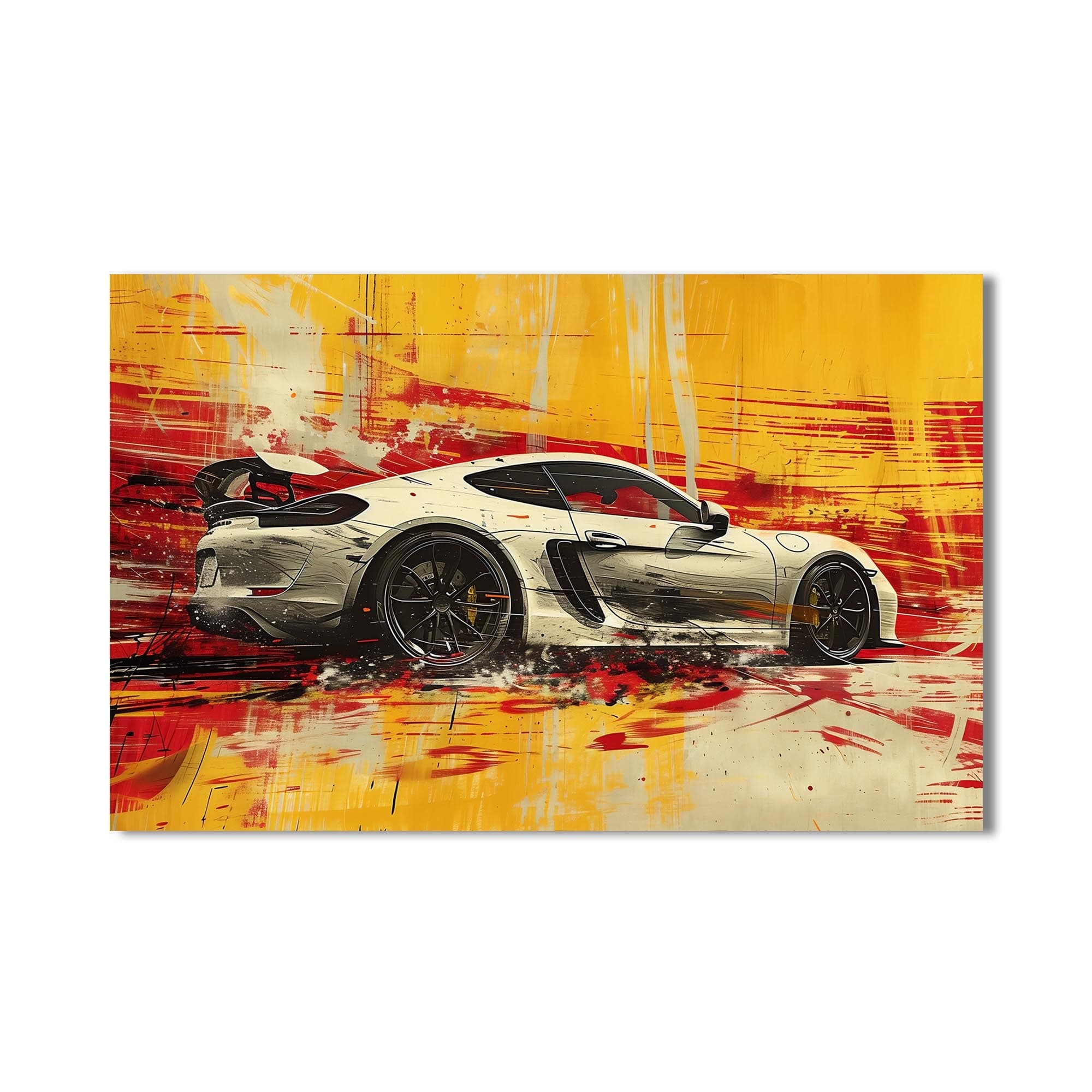 Artronauts Glass Print Yellow Motion – Abstract Sports Car Glass Wall Art