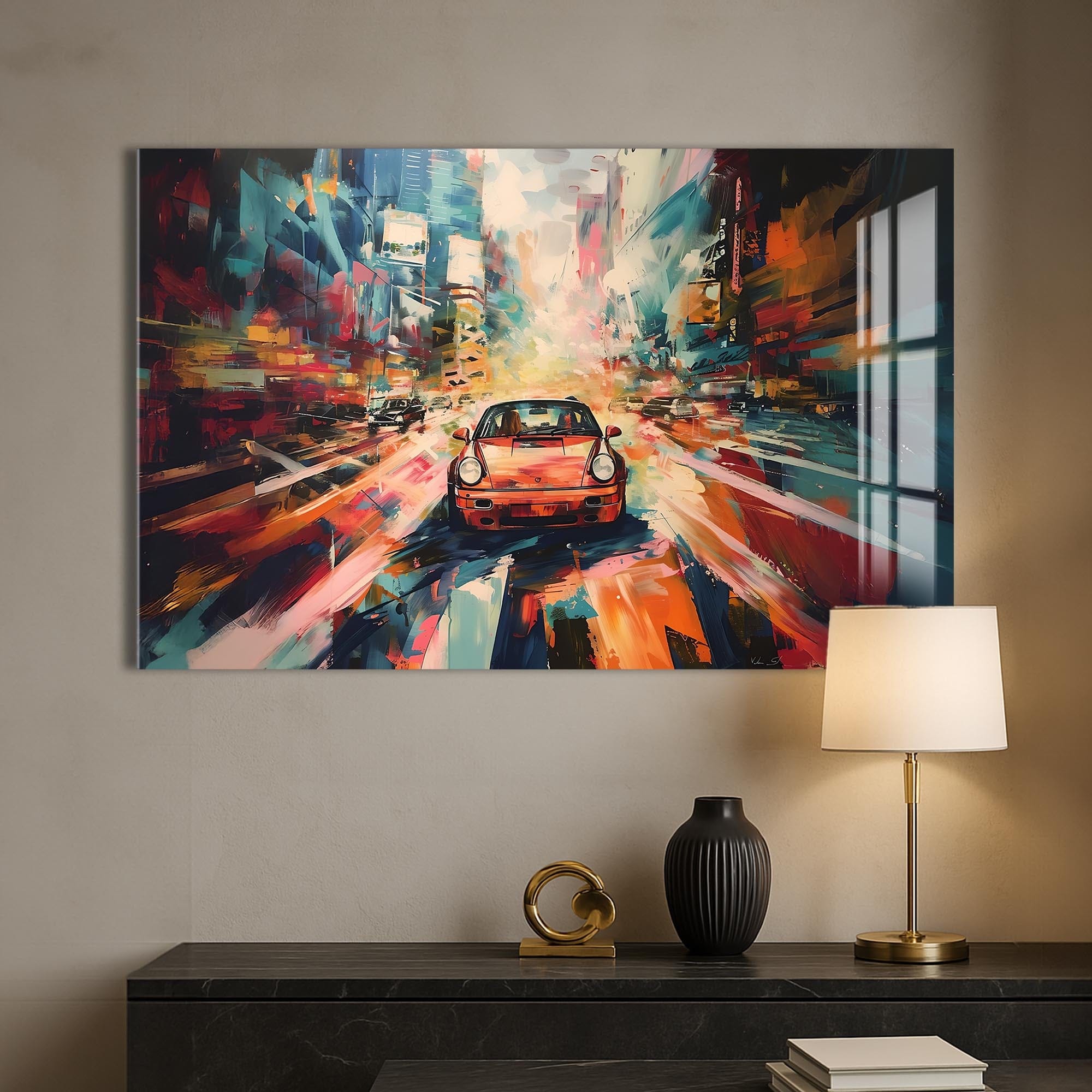 Artronauts Glass Print Urban Motion Drive – Abstract City Car Glass Art