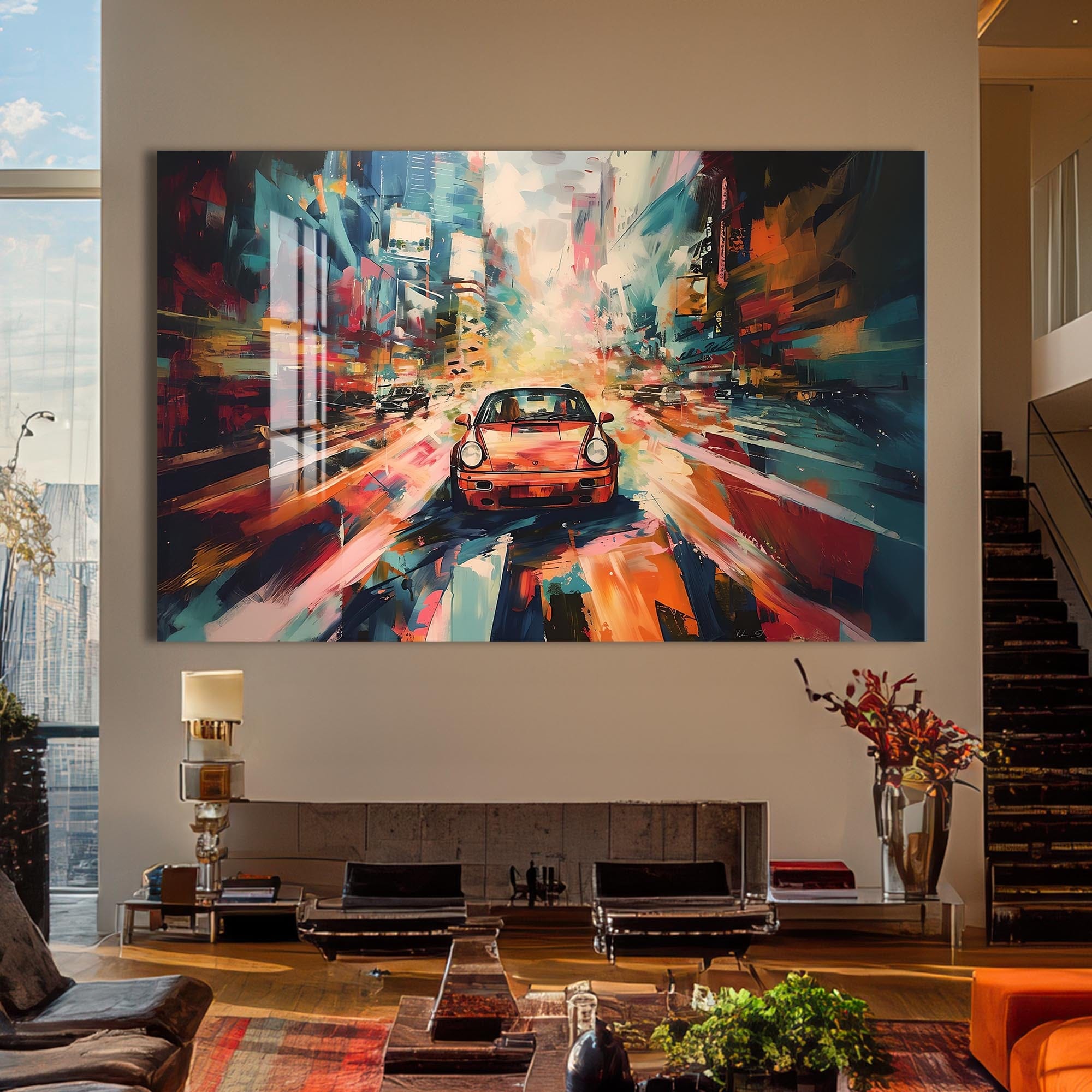 Artronauts Glass Print Urban Motion Drive – Abstract City Car Glass Art