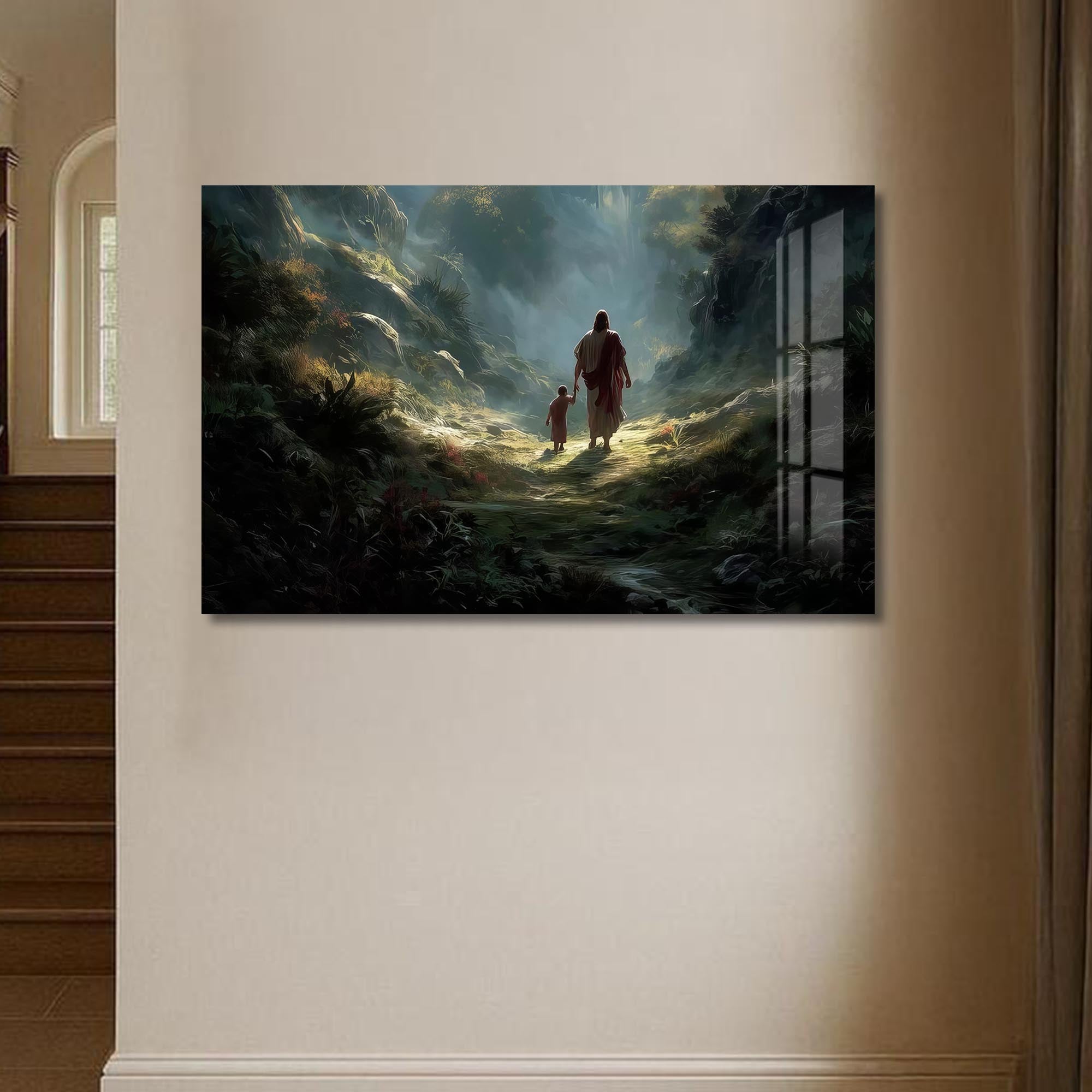 Artronauts Glass Print Jesus Walking With a Child– Christian Tempered Glass Wall Art