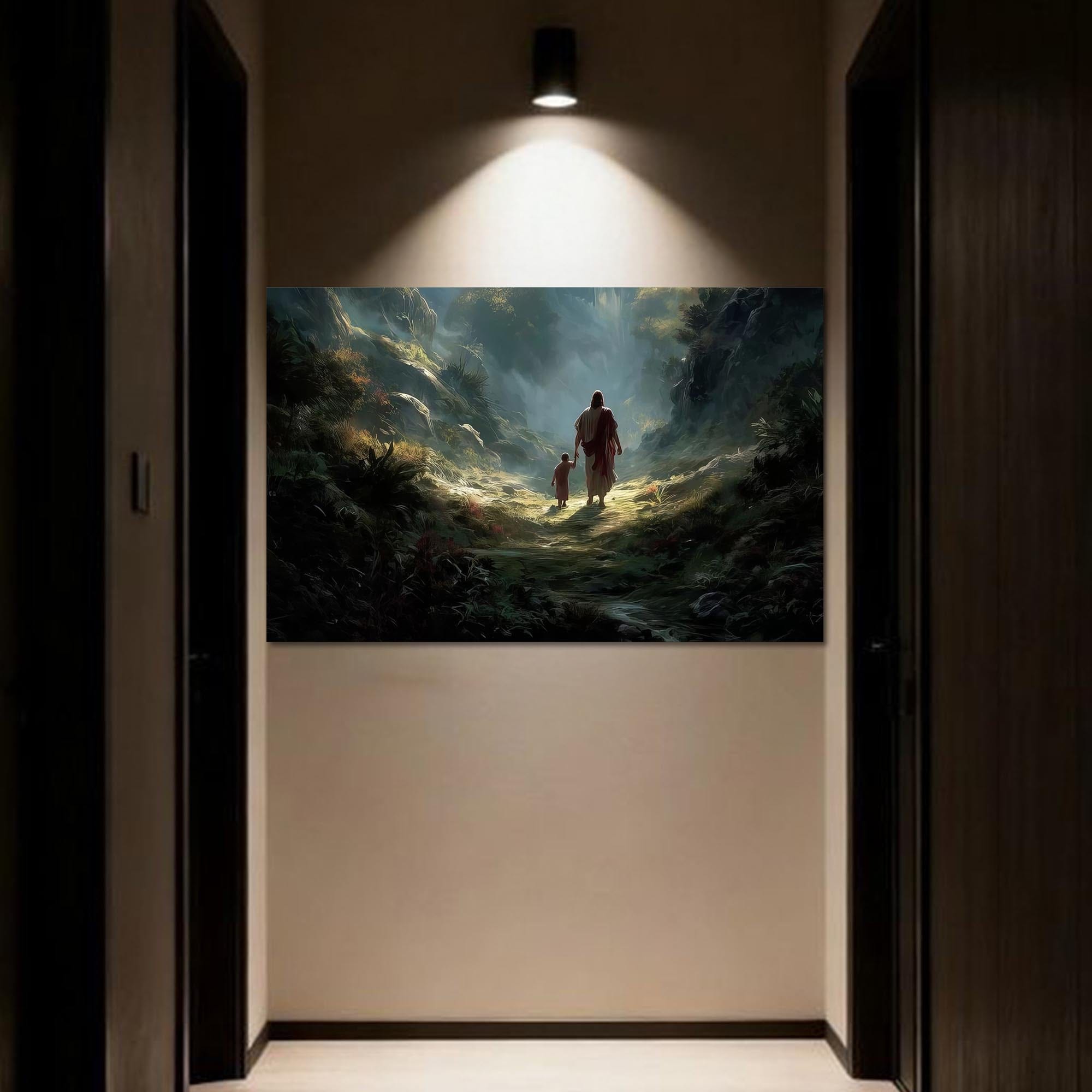Artronauts Glass Print Jesus Walking With a Child– Christian Tempered Glass Wall Art