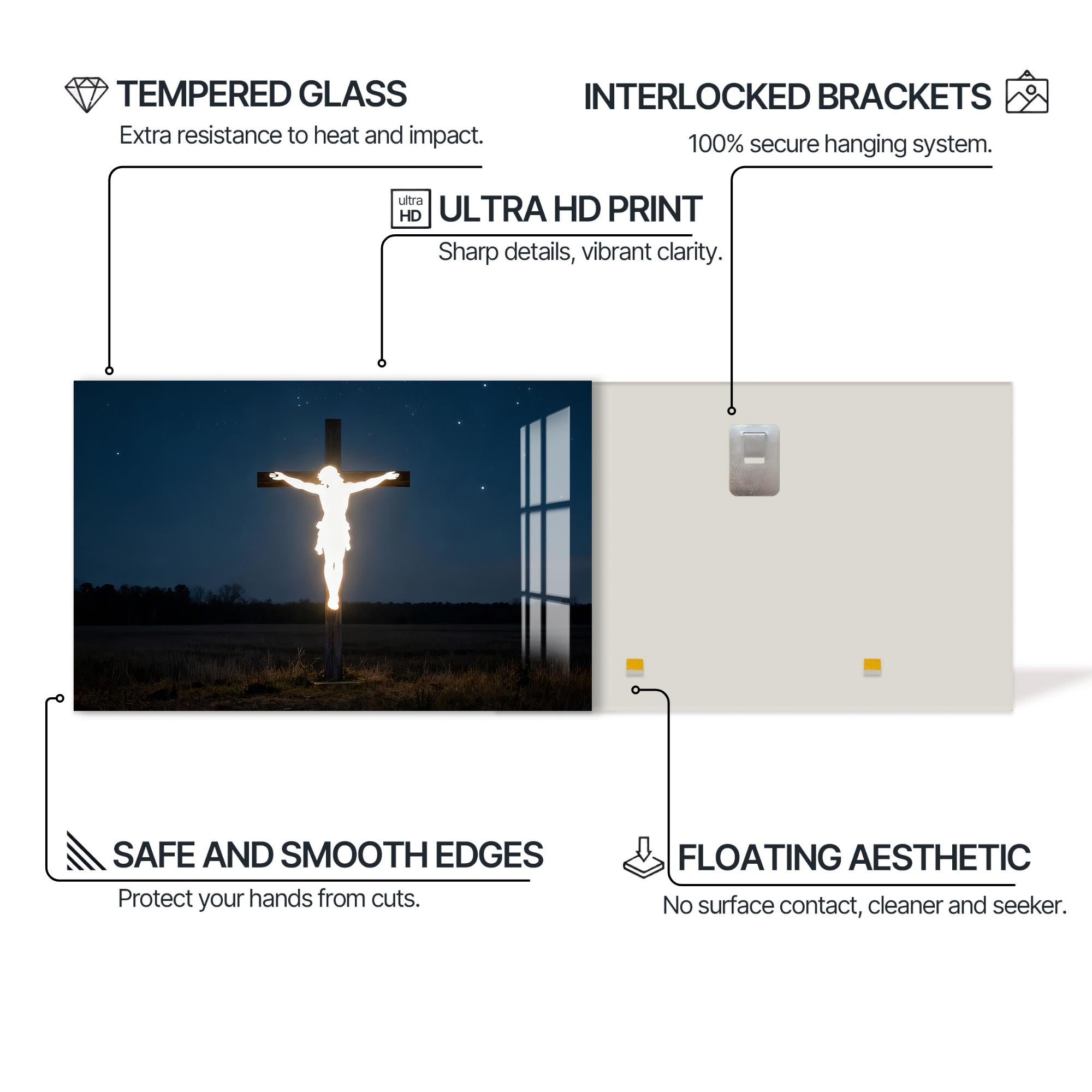 Artronauts Glass Print Glowing Cross in the Darkness– Christian Tempered Glass Wall Art