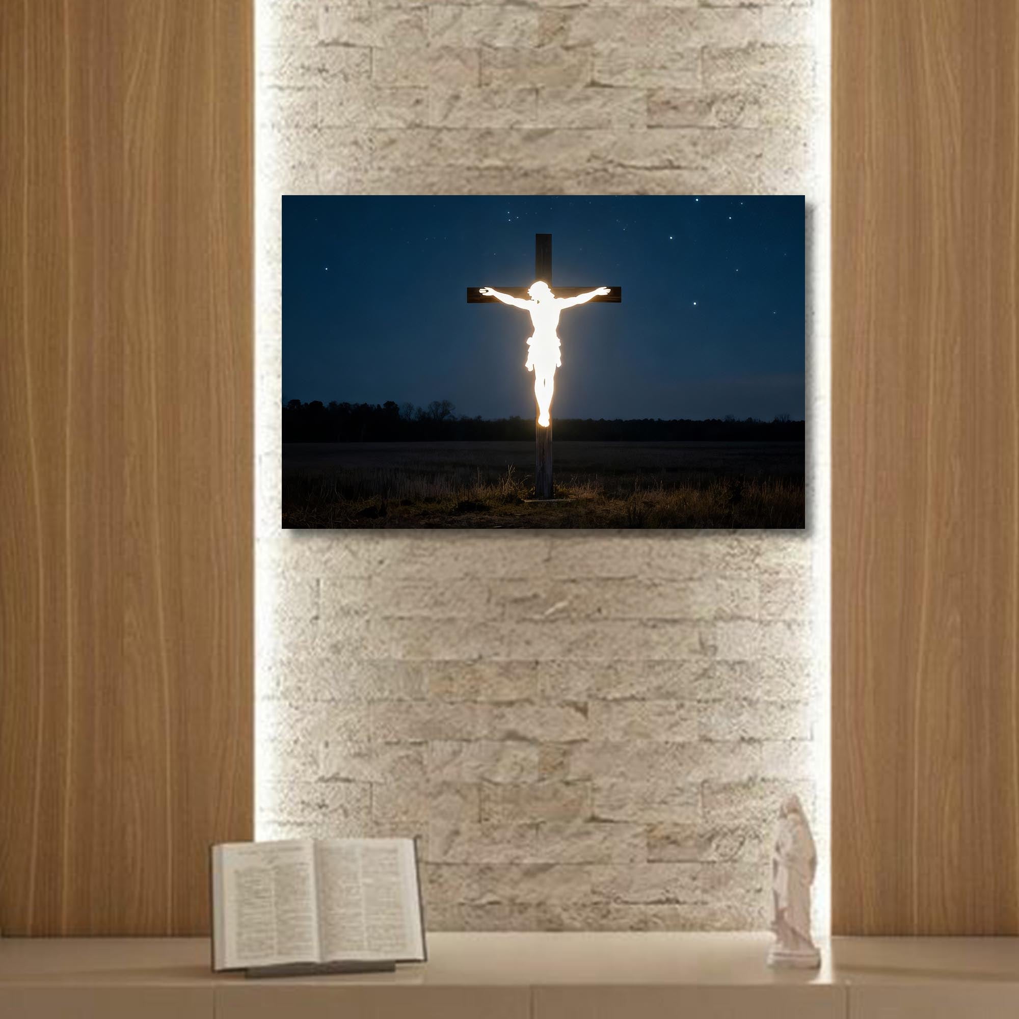 Artronauts Glass Print Glowing Cross in the Darkness– Christian Tempered Glass Wall Art