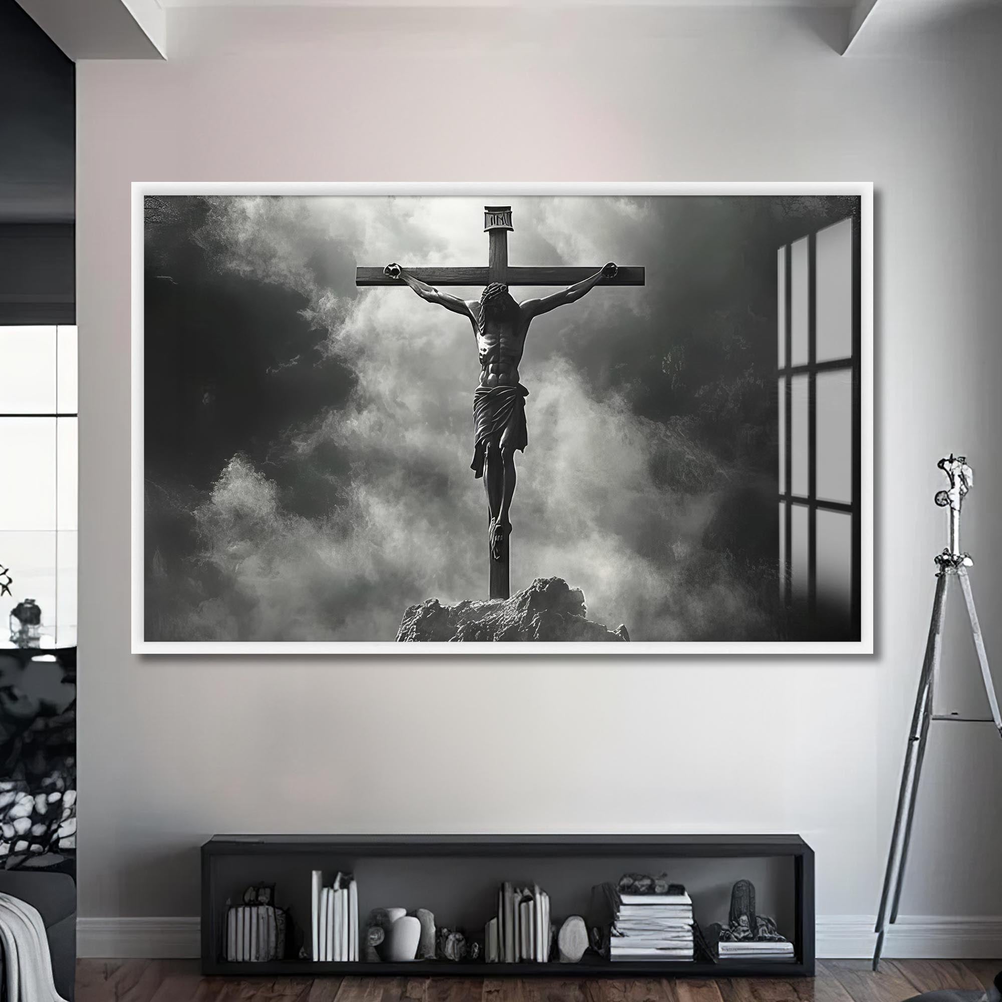 Artronauts Glass Print S | 72x46 cm | 28.3"x18.1" / White The Crucifixion in Silence– Christian Tempered Glass Wall Art
