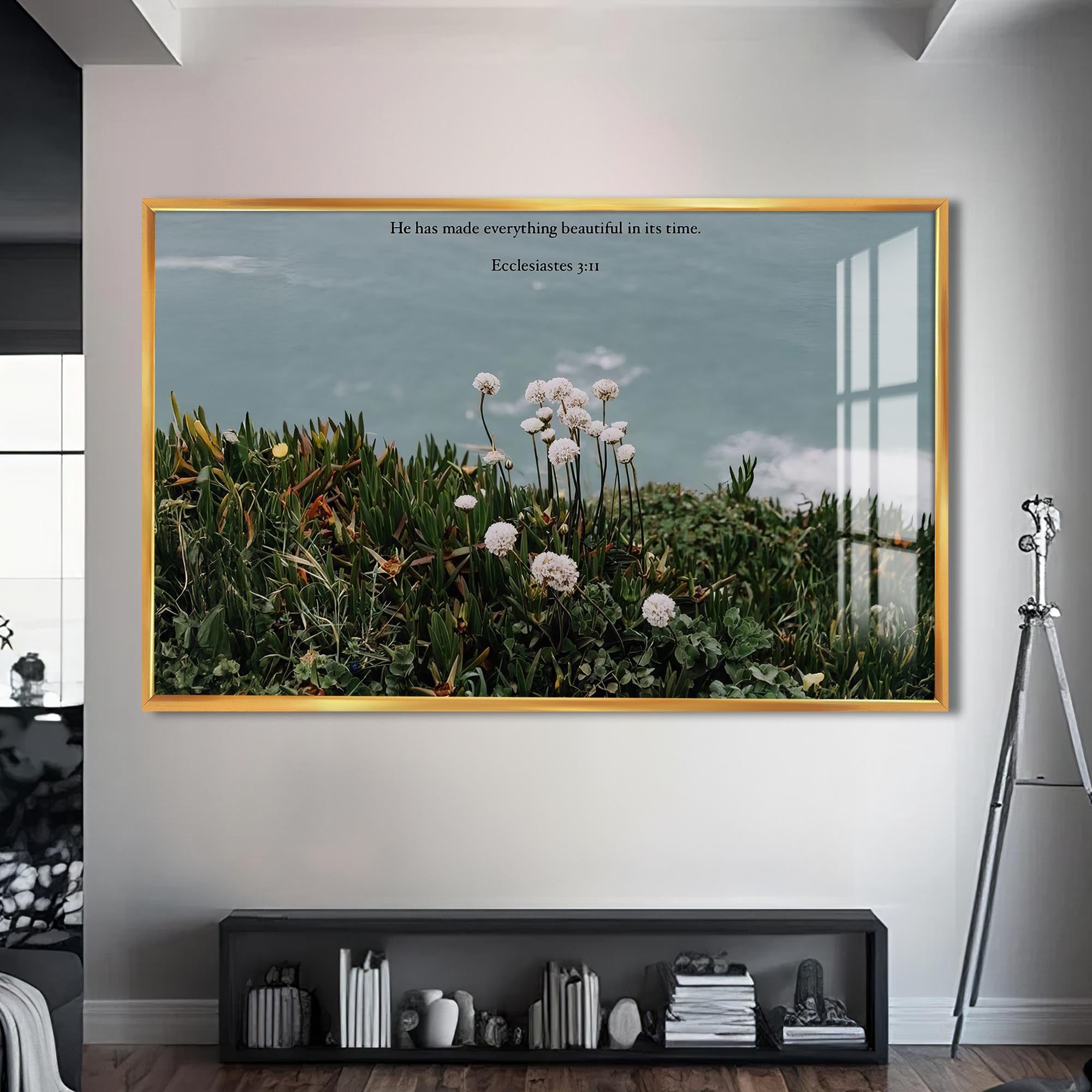 Artronauts Glass Print S | 72x46 cm | 28.3"x18.1" / Gold Ecclesiastes 3:11– Christian Tempered Glass Wall Art