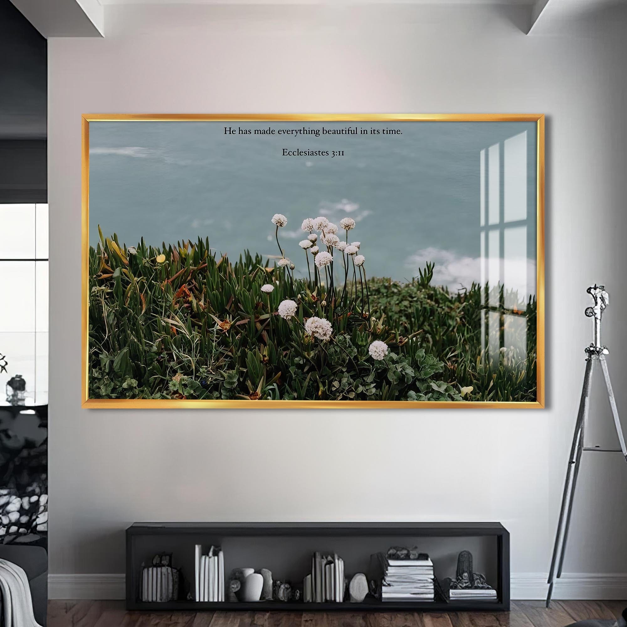Artronauts Glass Print S | 72x46 cm | 28.3"x18.1" / Gold Ecclesiastes 3:11– Christian Tempered Glass Wall Art