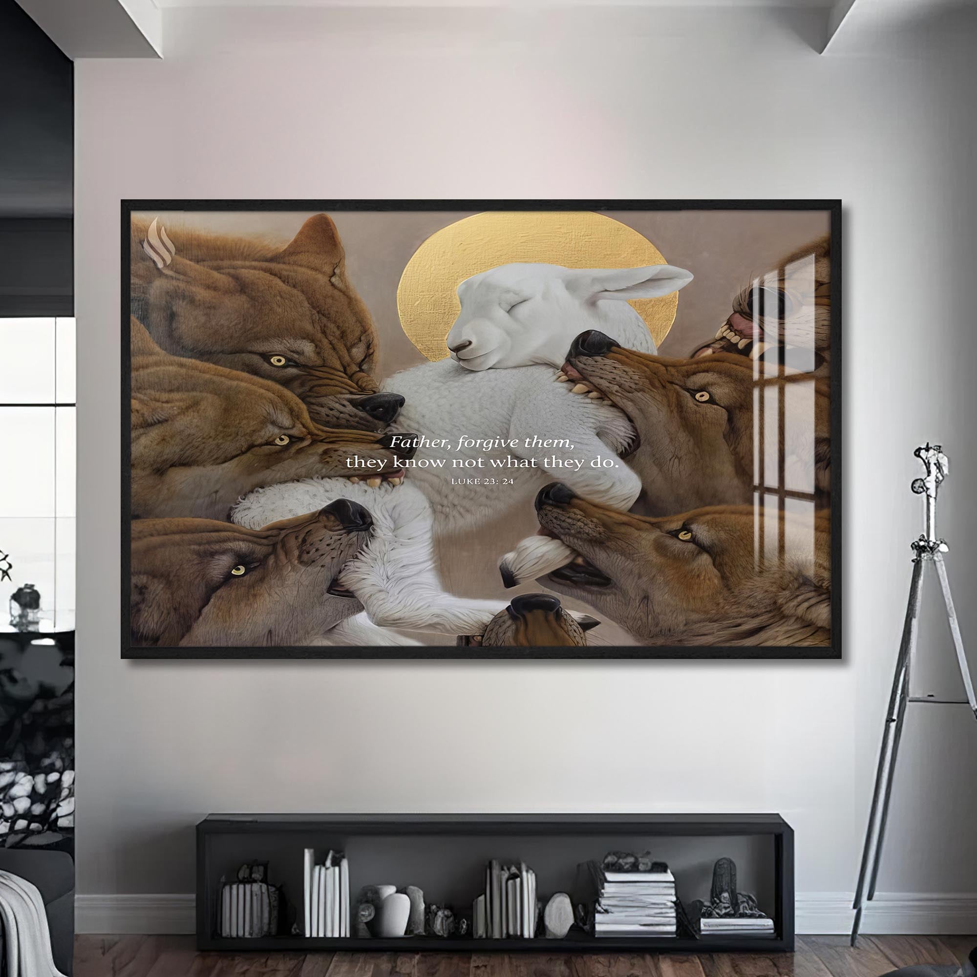 Artronauts Glass Print S | 72x46 cm | 28.3"x18.1" / Black The Forgiving Lamb– Christian Tempered Glass Wall Art