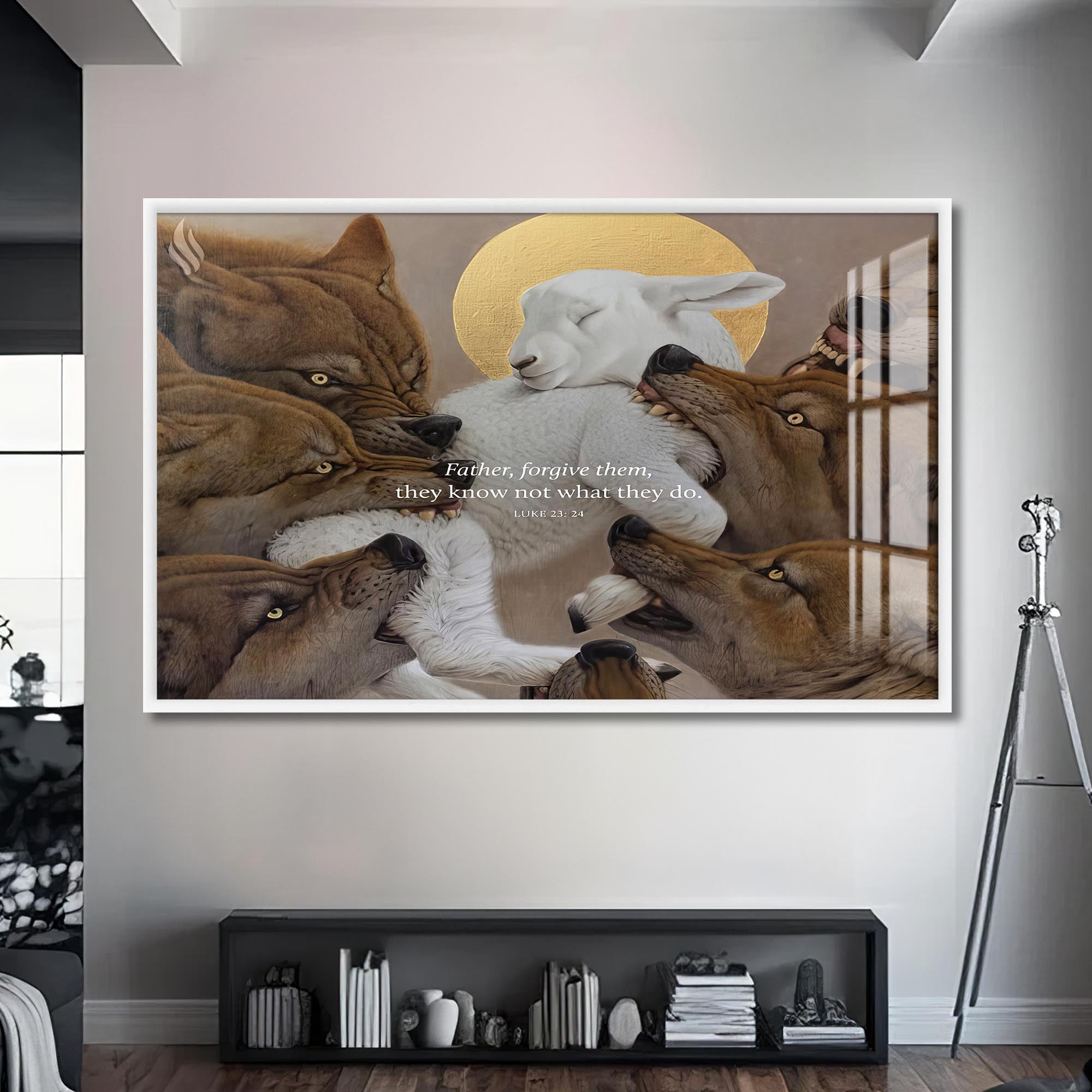 Artronauts Glass Print S | 72x46 cm | 28.3"x18.1" / White The Forgiving Lamb– Christian Tempered Glass Wall Art