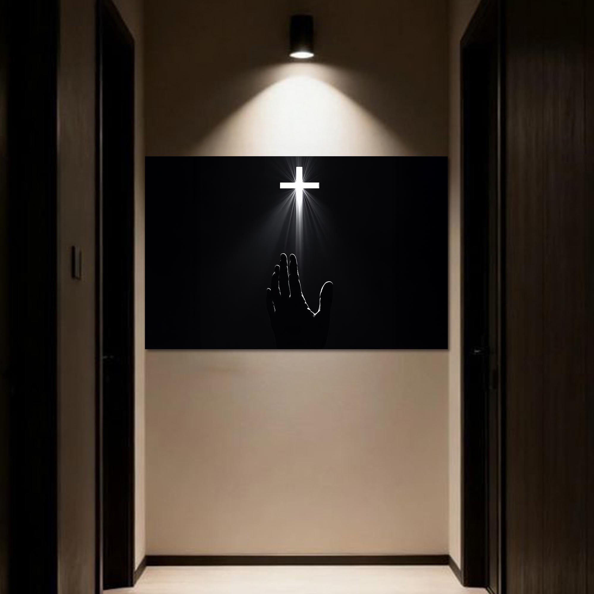 Artronauts Glass Print Reaching Toward the Cross- Christian Tempered Glass Wall Art