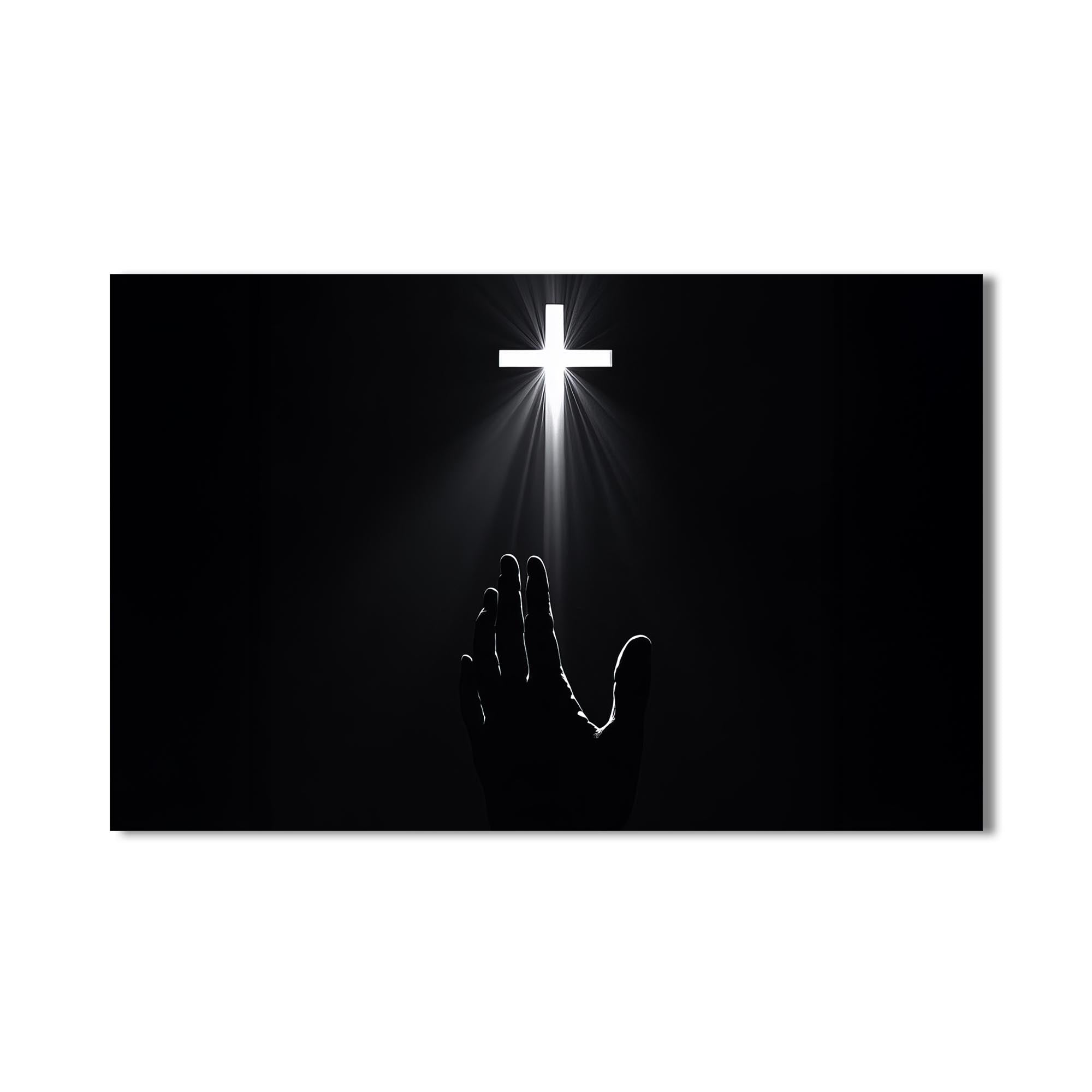 Artronauts Glass Print Reaching Toward the Cross- Christian Tempered Glass Wall Art