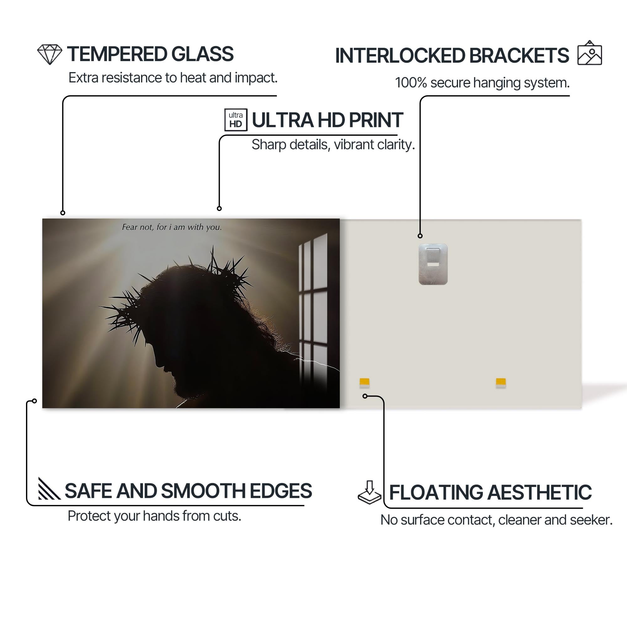 Artronauts Glass Print Crown of Thorns Silhouette- Christian Tempered Glass Wall Art