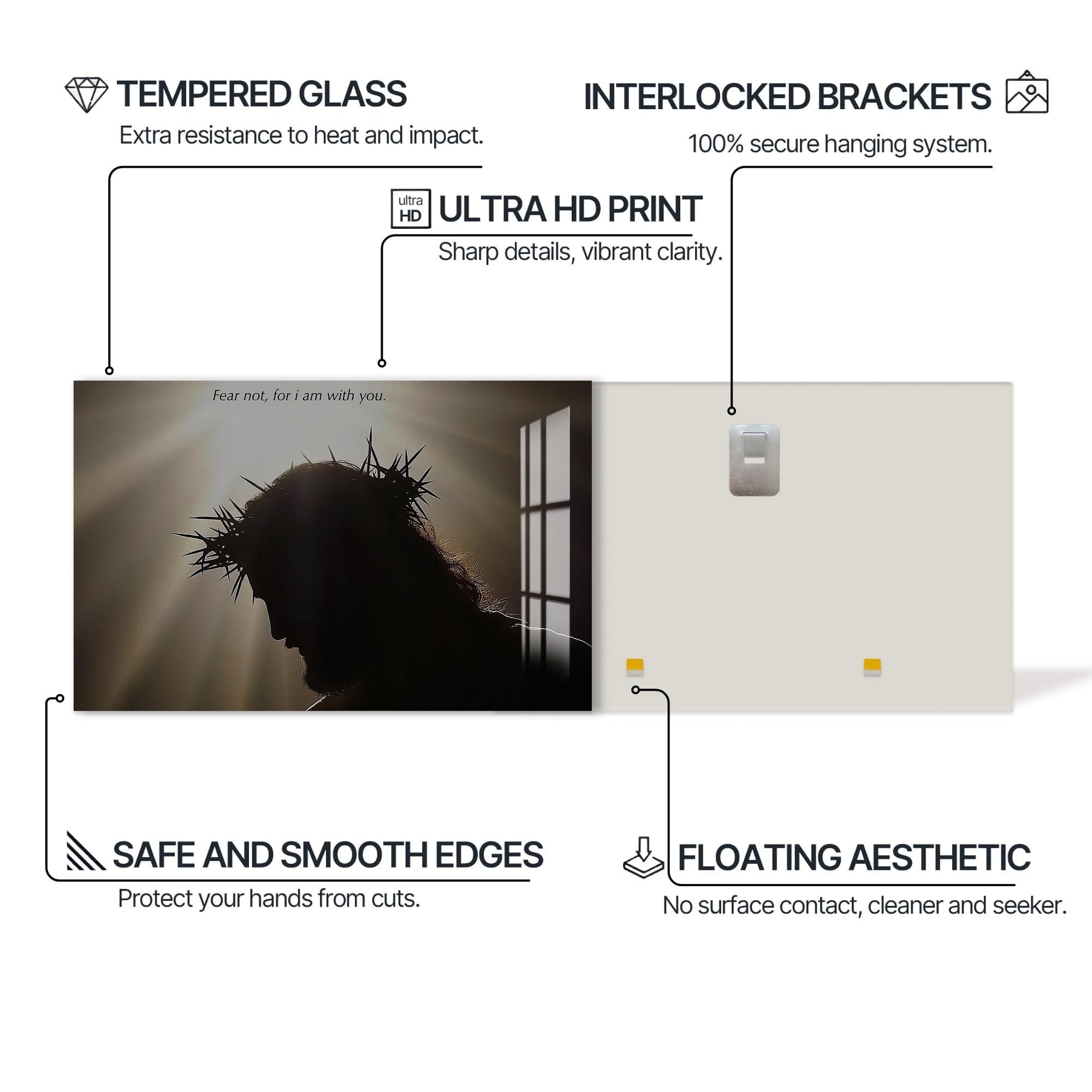 Artronauts Glass Print Crown of Thorns Silhouette- Christian Tempered Glass Wall Art