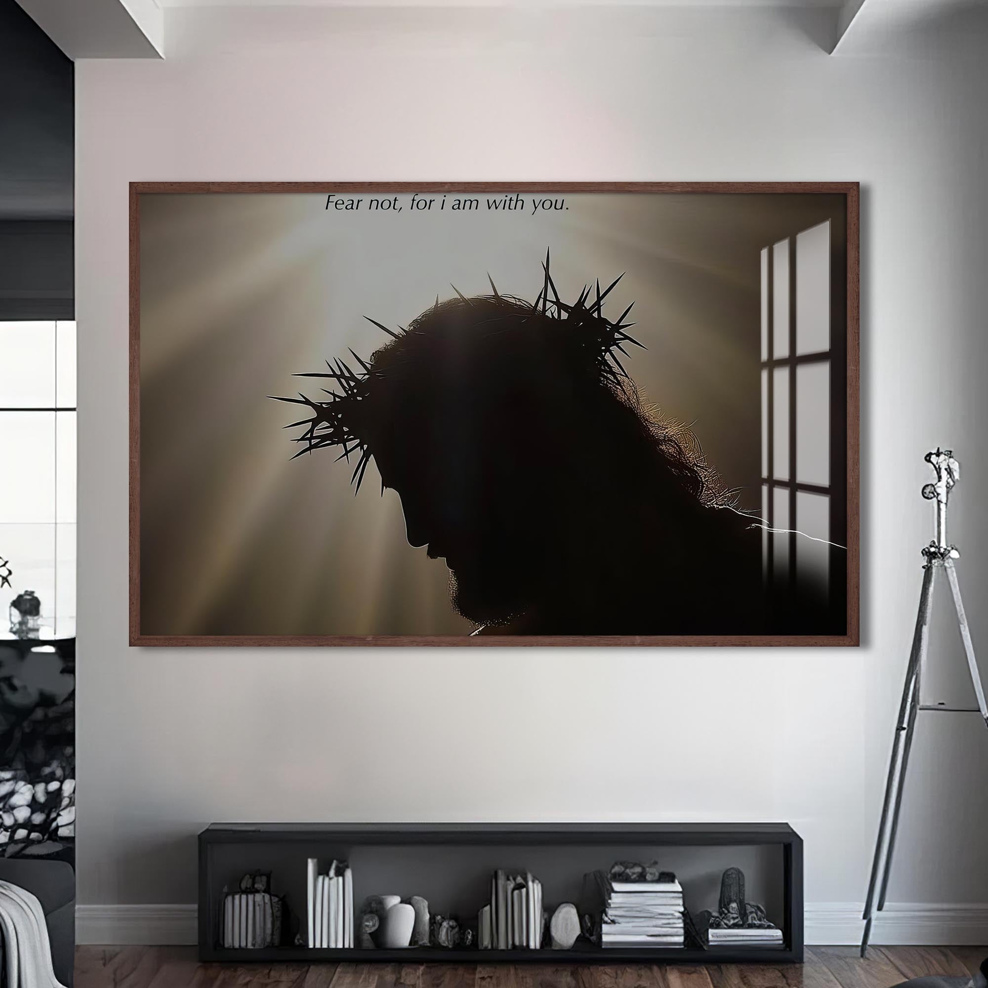 Artronauts Glass Print S | 72x46 cm | 28.3"x18.1" / Walnut Crown of Thorns Silhouette- Christian Tempered Glass Wall Art