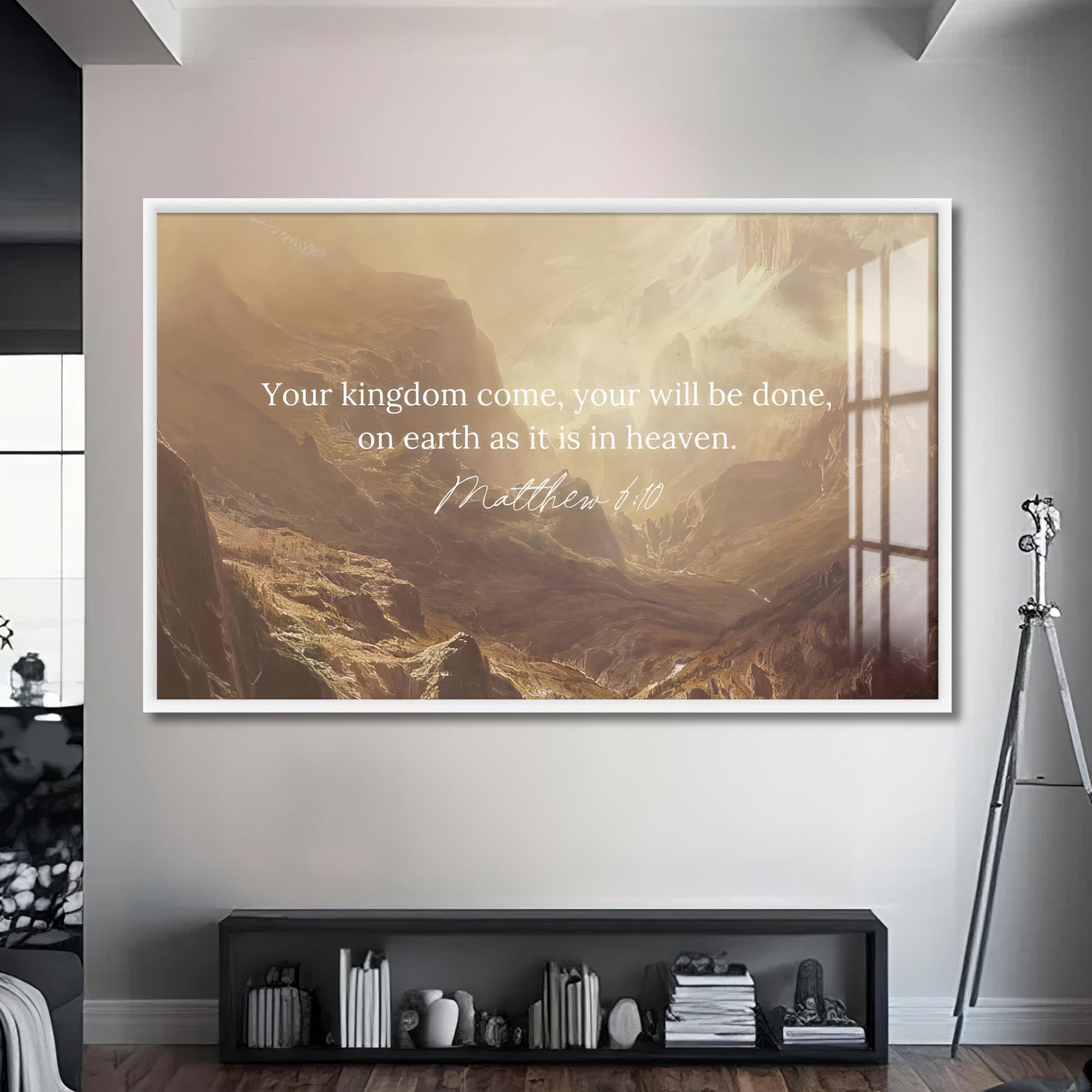 Artronauts Glass Print S | 72x46 cm | 28.3"x18.1" / White Thy Kingdom Come- Christian Tempered Glass Wall Art