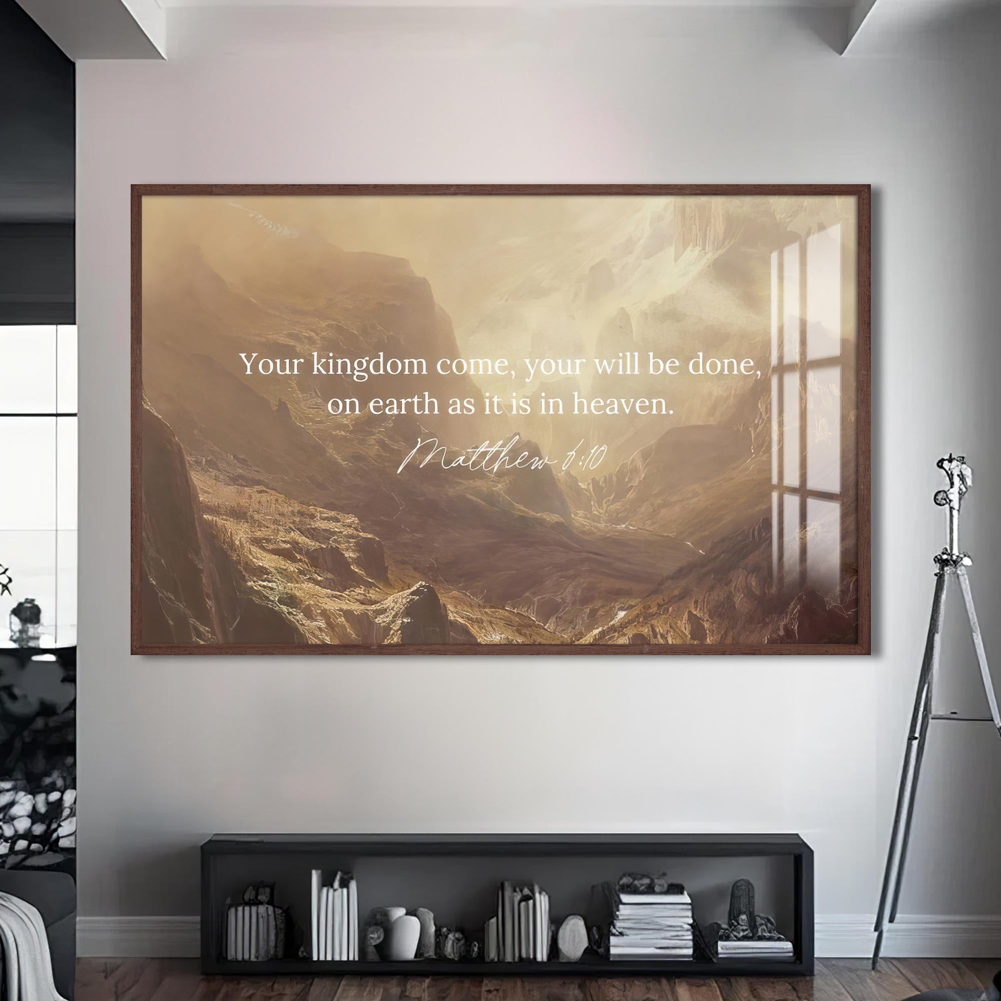 Artronauts Glass Print S | 72x46 cm | 28.3"x18.1" / Walnut Thy Kingdom Come- Christian Tempered Glass Wall Art