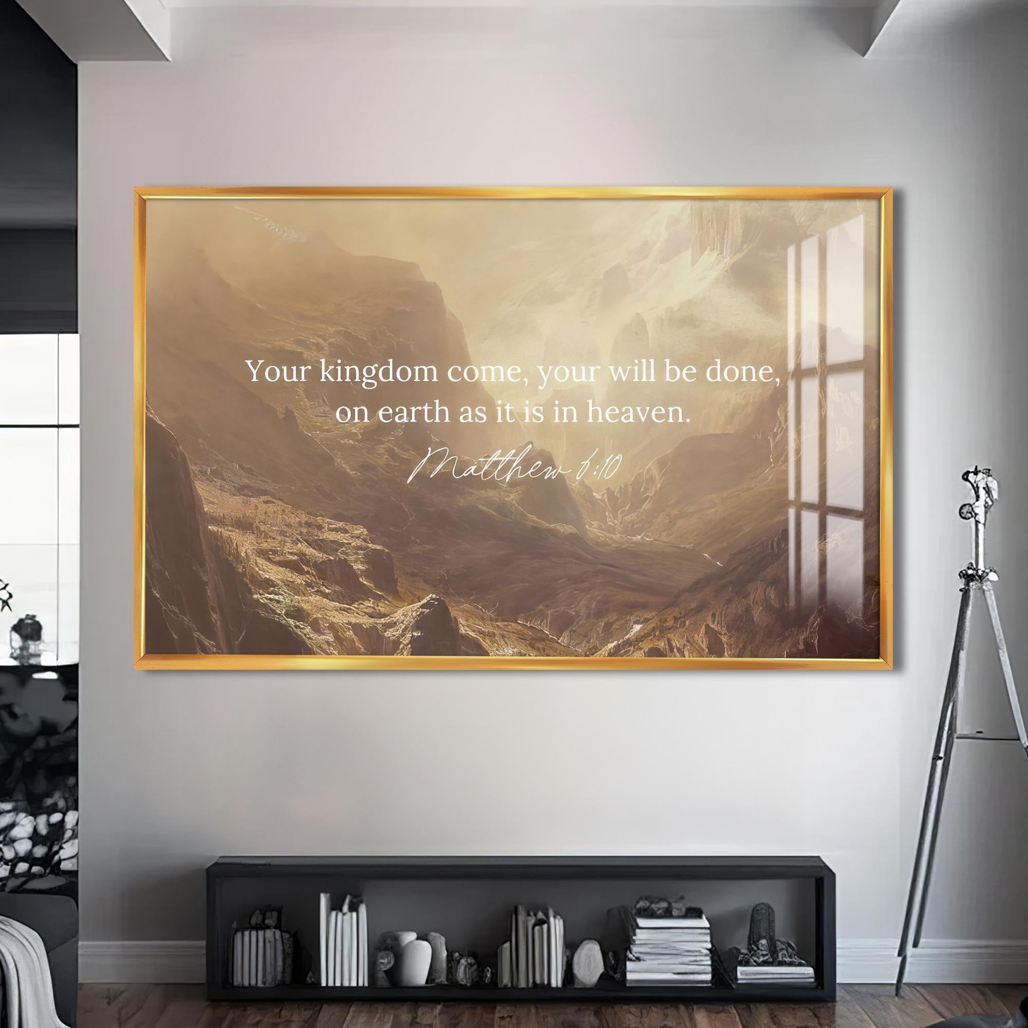 Artronauts Glass Print S | 72x46 cm | 28.3"x18.1" / Gold Thy Kingdom Come- Christian Tempered Glass Wall Art