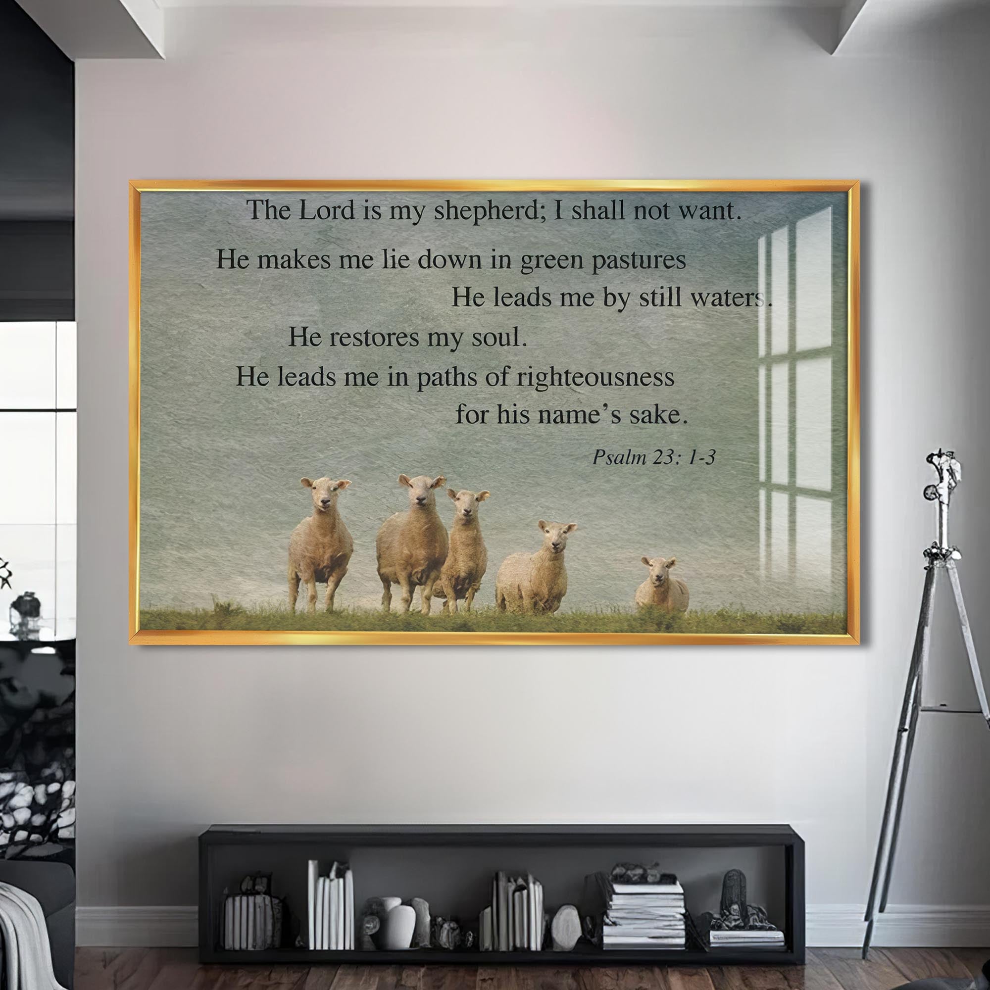 Artronauts Glass Print S | 72x46 cm | 28.3"x18.1" / Gold The Lord Is My Shepherd- Christian Tempered Glass Wall Art