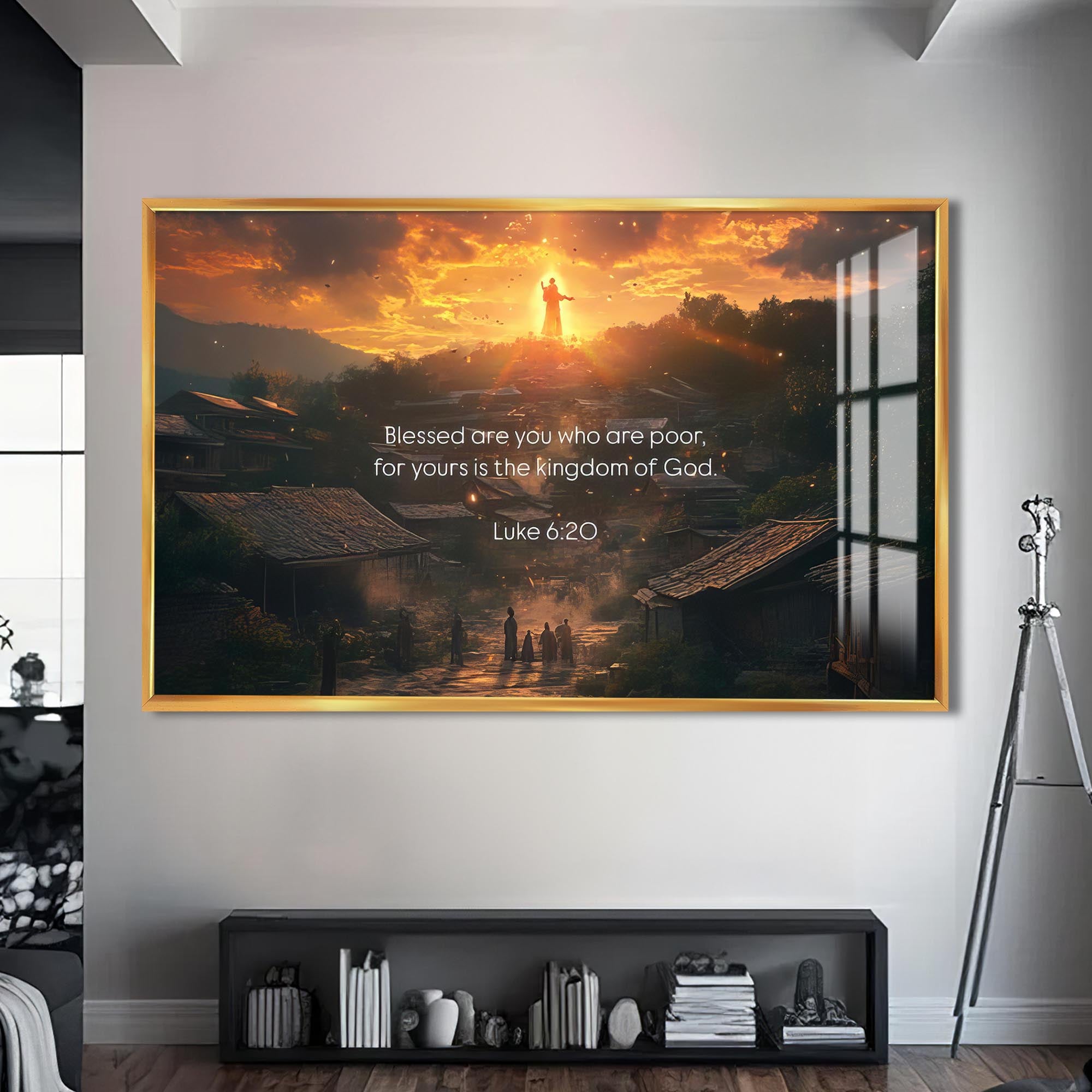 Artronauts Glass Print S | 72x46 cm | 28.3"x18.1" / Gold Luke 6– Christian Tempered Glass Wall Art