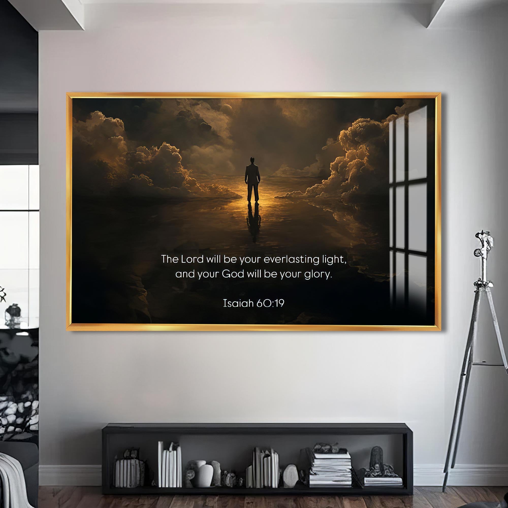 Artronauts Glass Print S | 72x46 cm | 28.3"x18.1" / Gold Isaiah 60– Christian Tempered Glass Wall Art