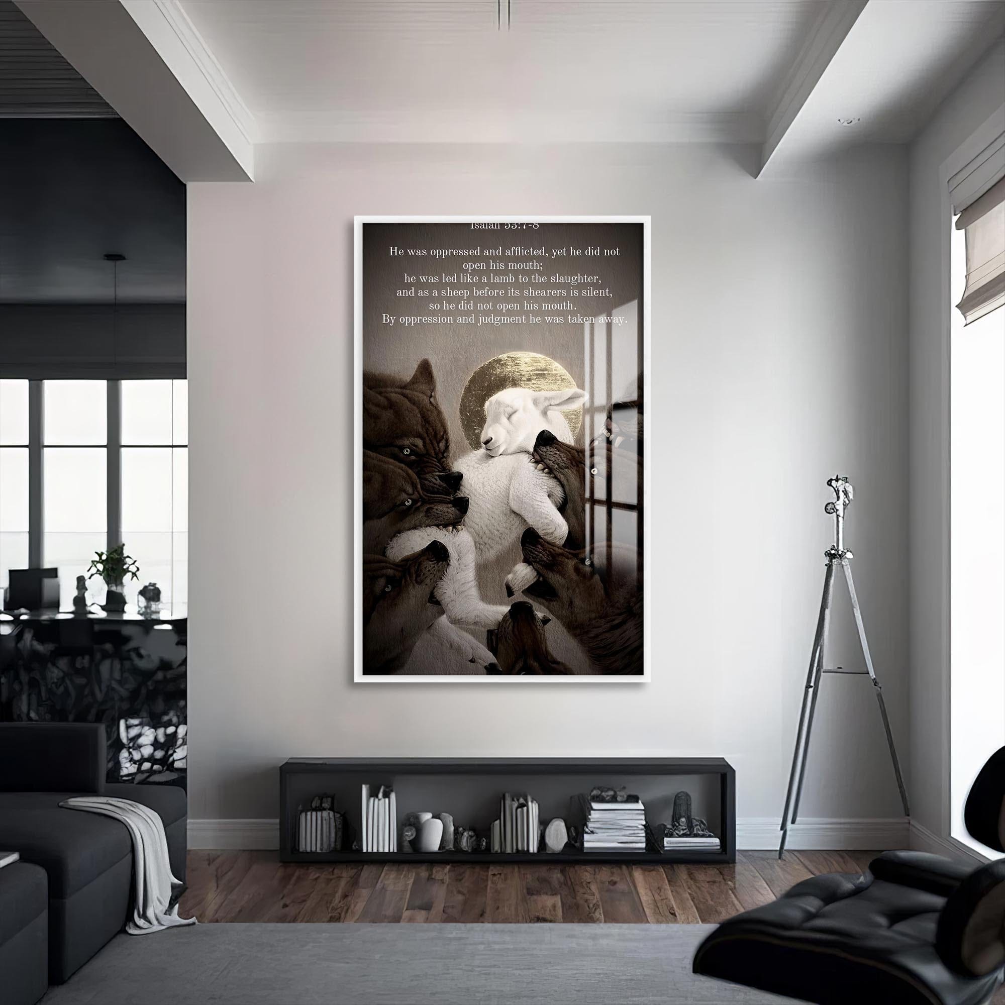 Artronauts Glass Print S | 72x46 cm | 28.3"x18.1" / White Silent Lamb– Christian Tempered Glass Wall Art