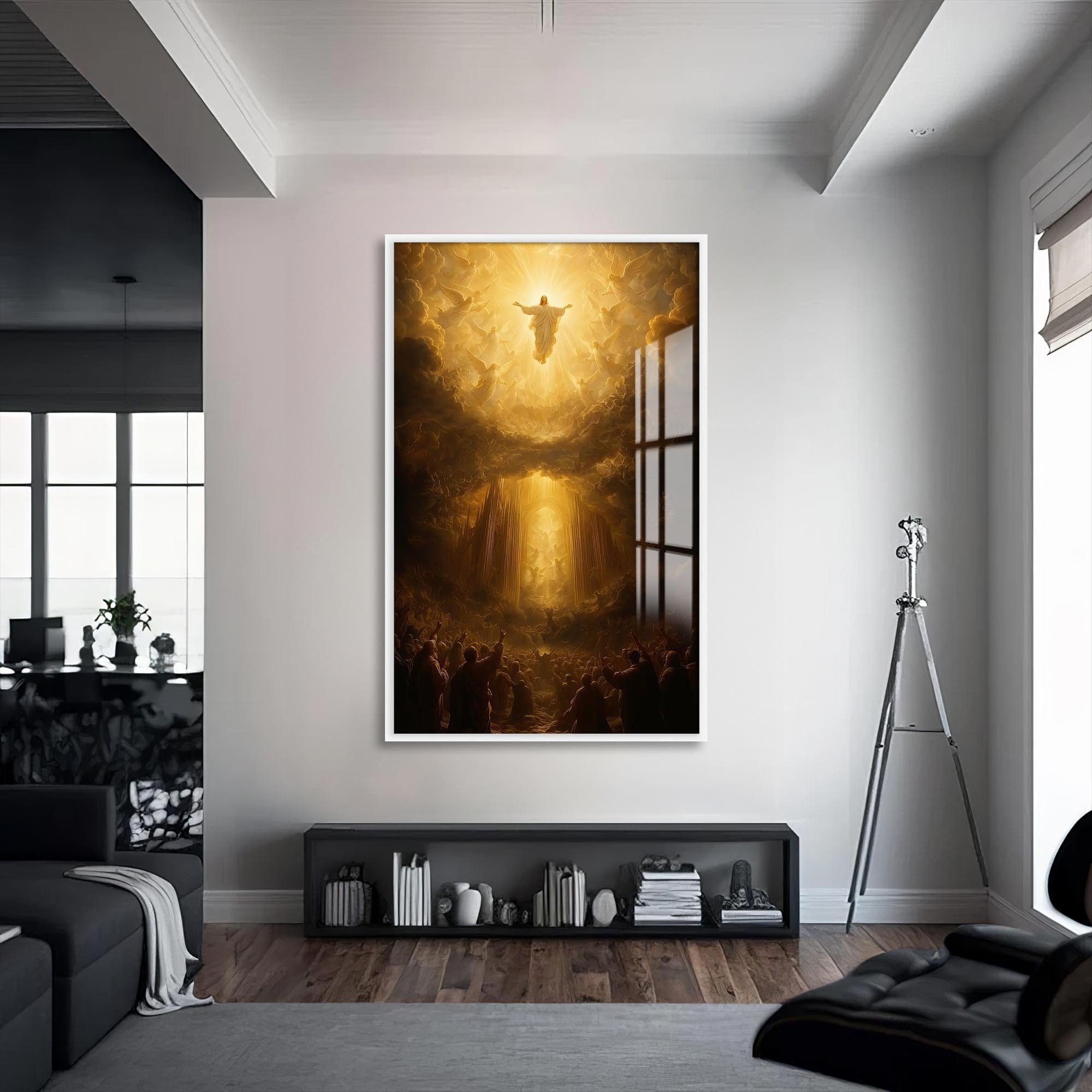 Artronauts Glass Print S | 72x46 cm | 28.3"x18.1" / White Ascension of Light– Christian Tempered Glass Wall Art