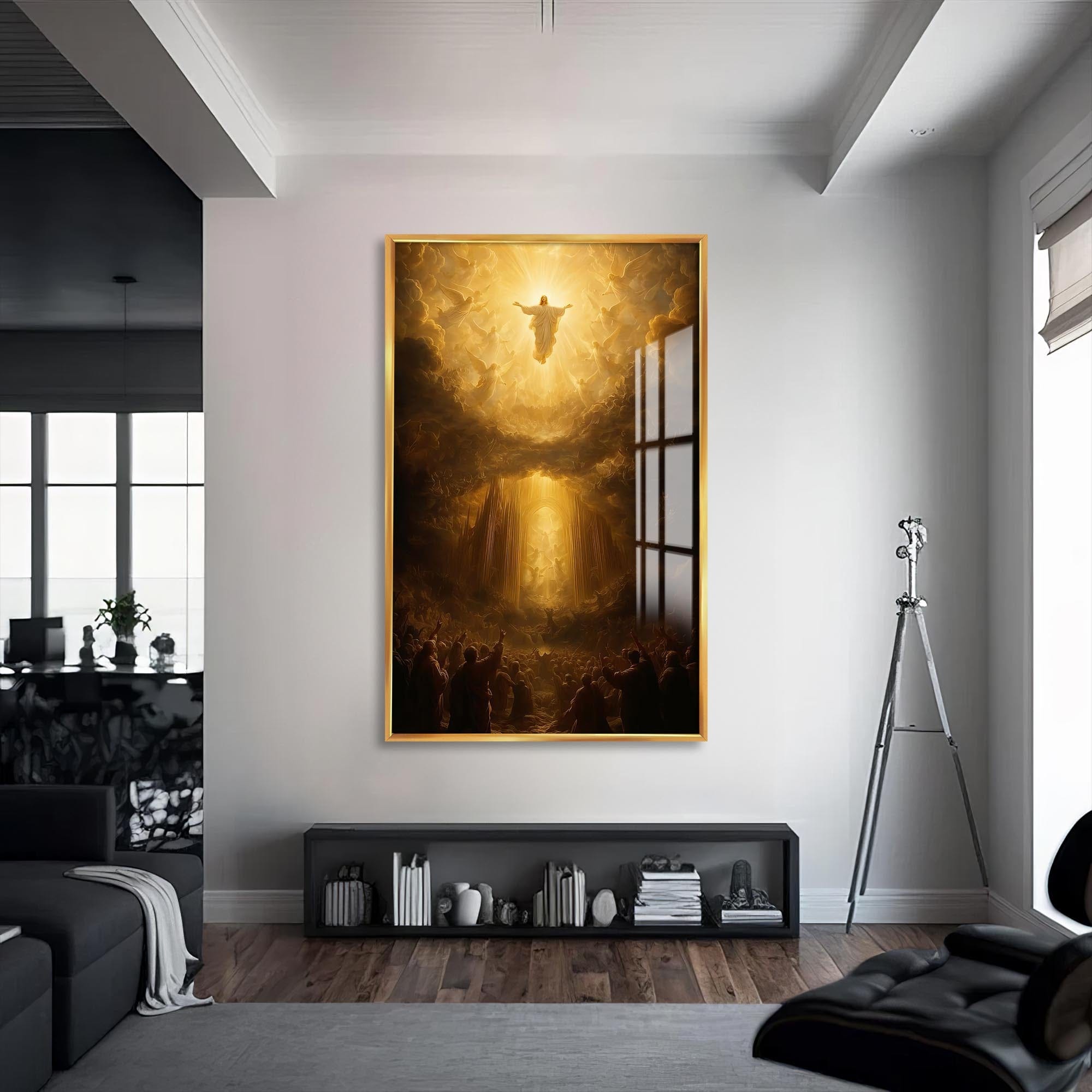 Artronauts Glass Print S | 72x46 cm | 28.3"x18.1" / Gold Ascension of Light– Christian Tempered Glass Wall Art