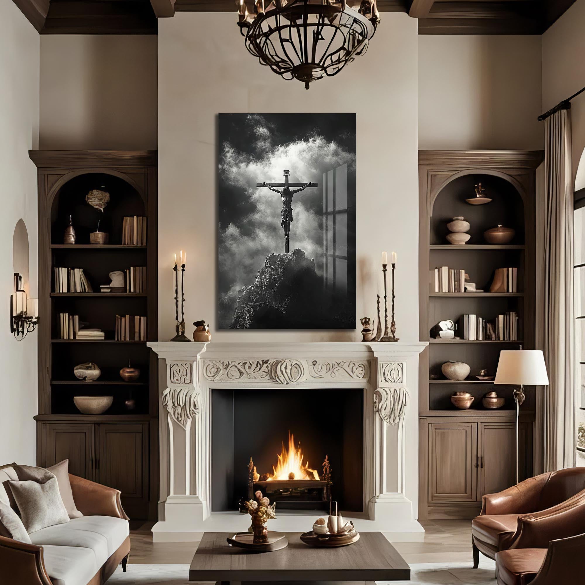 Crucifix in Silence– Christian Tempered Glass Wall Art