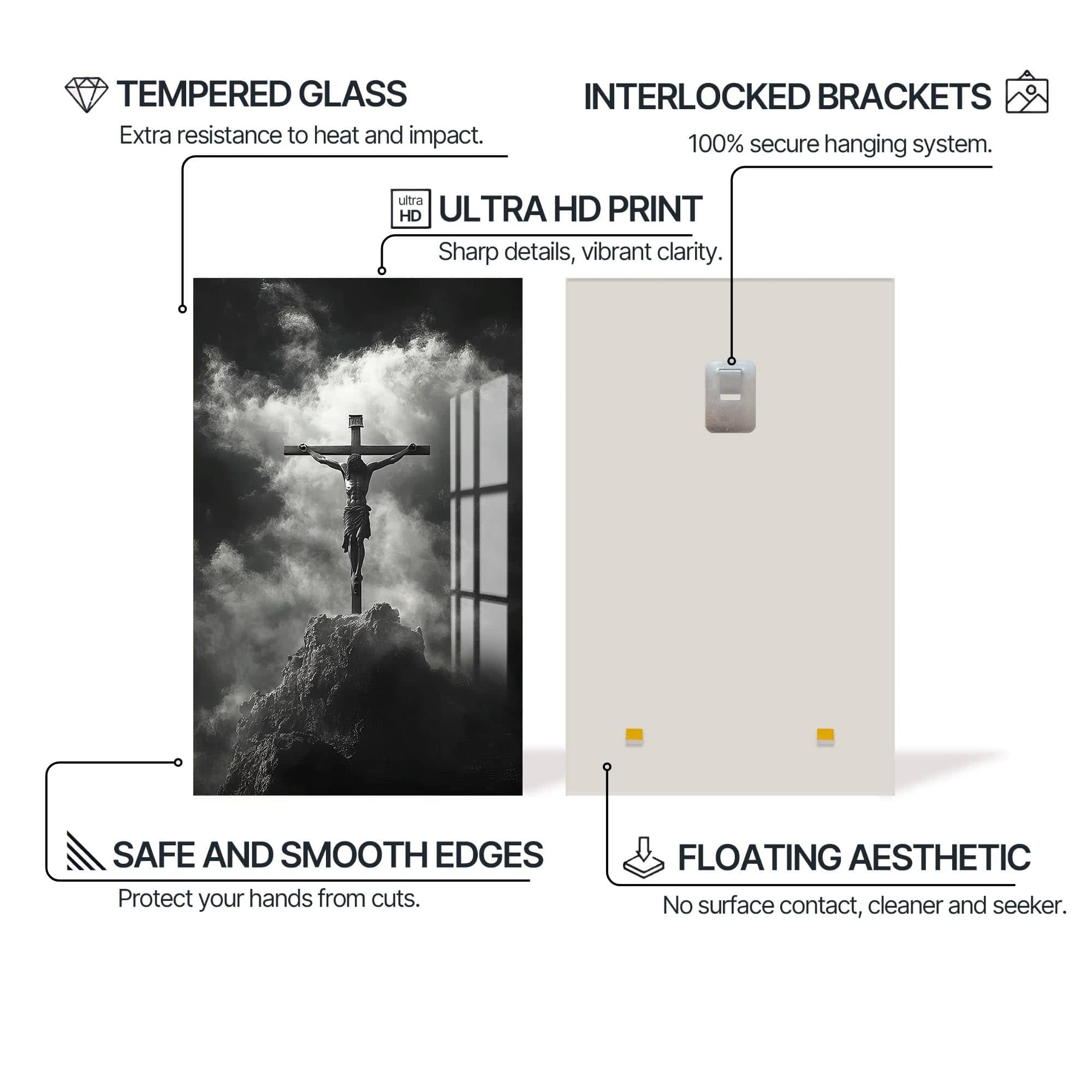 Artronauts Glass Print Crucifix in Silence– Christian Tempered Glass Wall Art