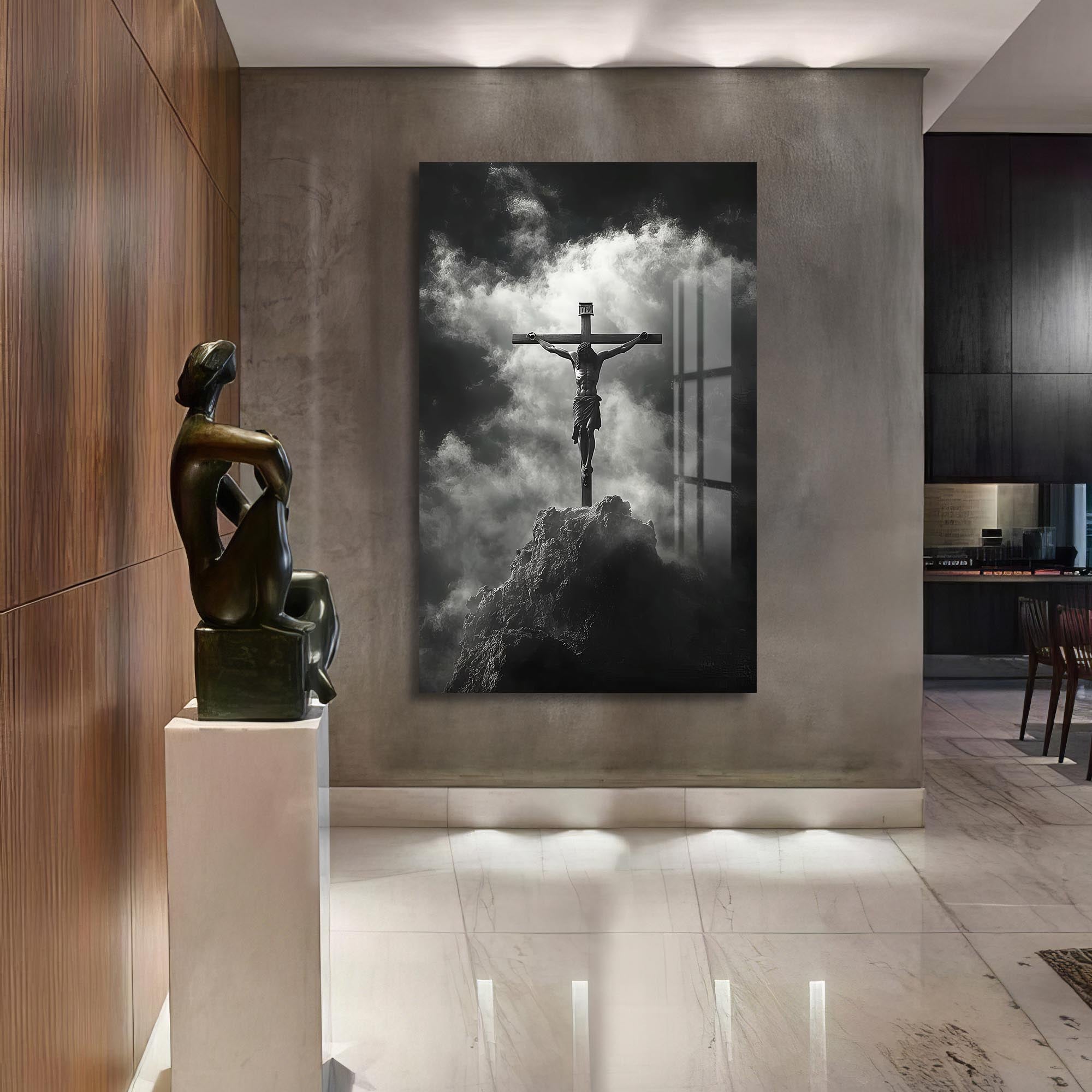 Crucifix in Silence– Christian Tempered Glass Wall Art