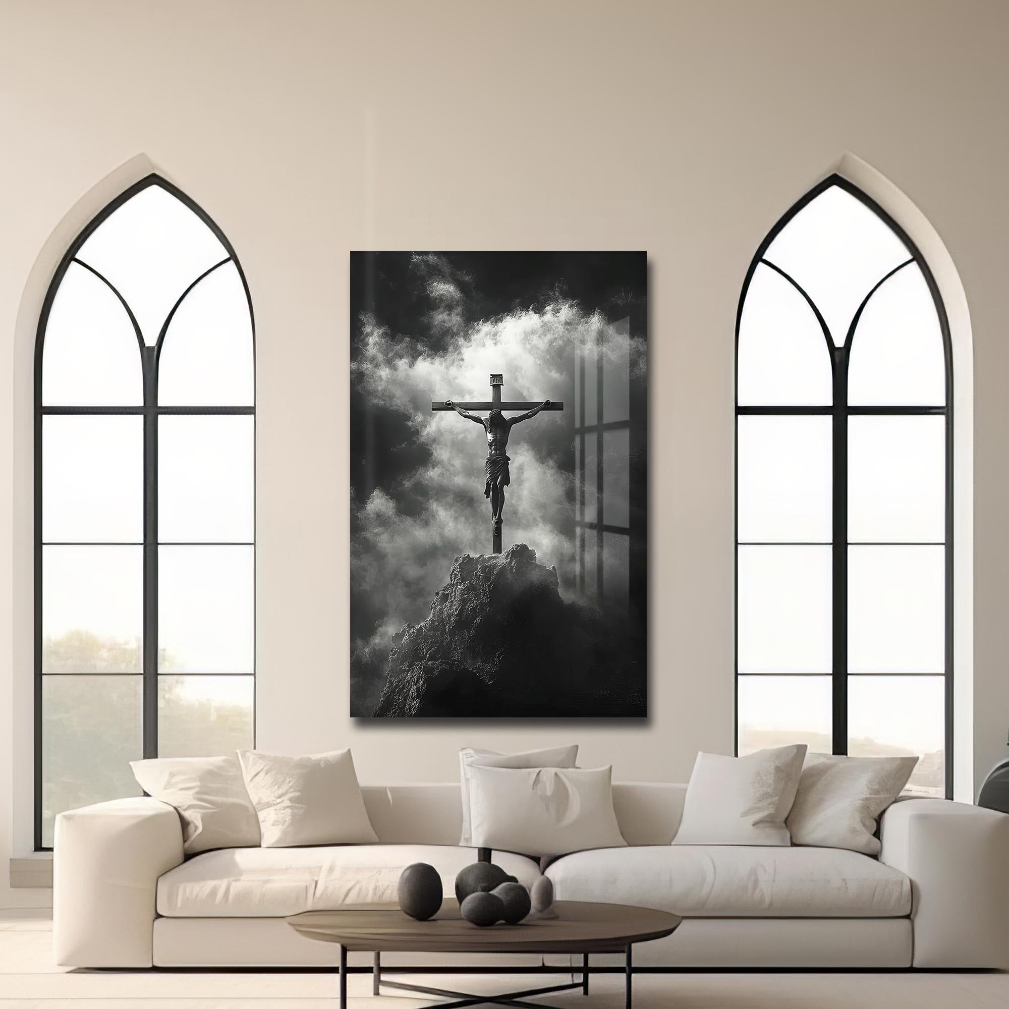 Crucifix in Silence– Christian Tempered Glass Wall Art