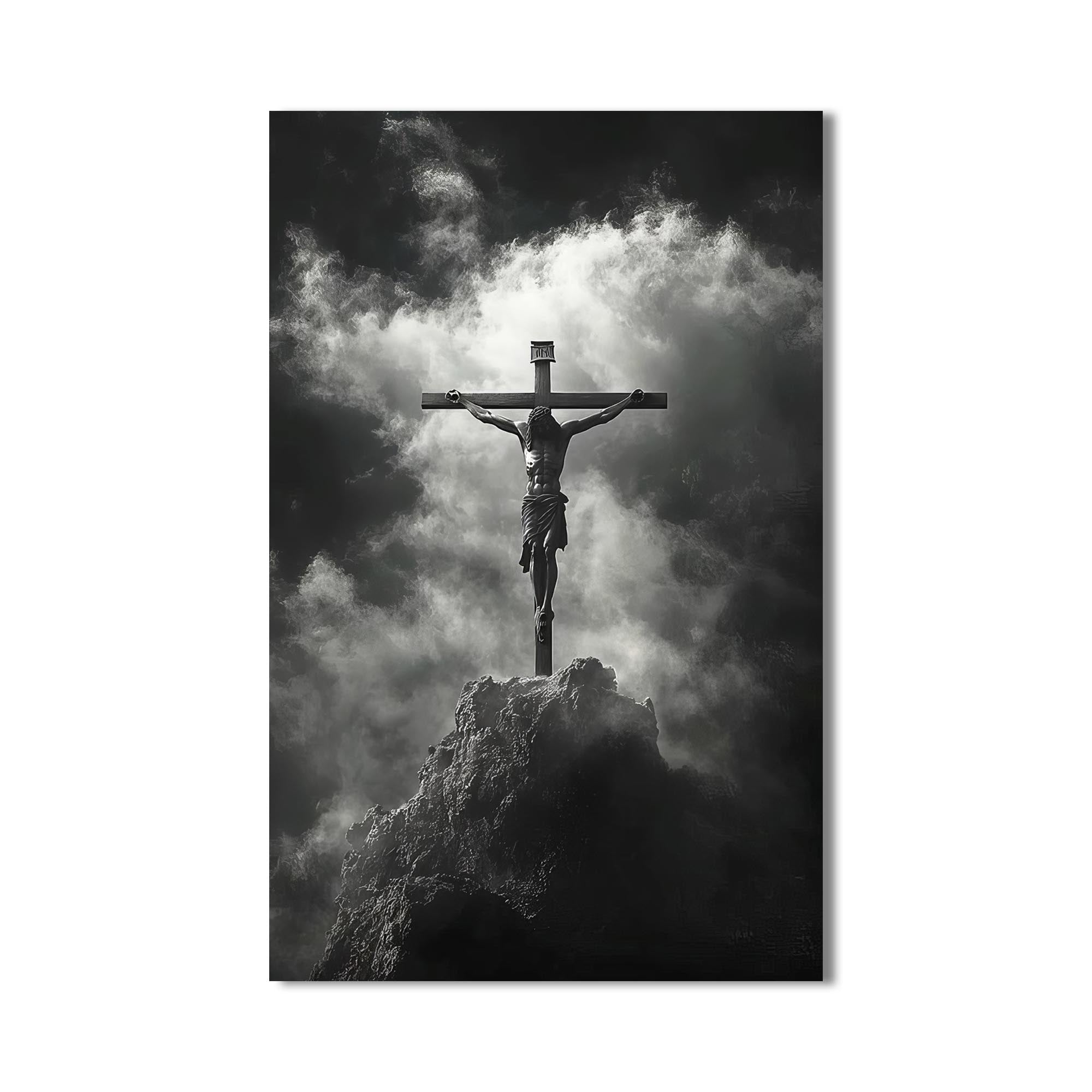 Crucifix in Silence– Christian Tempered Glass Wall Art