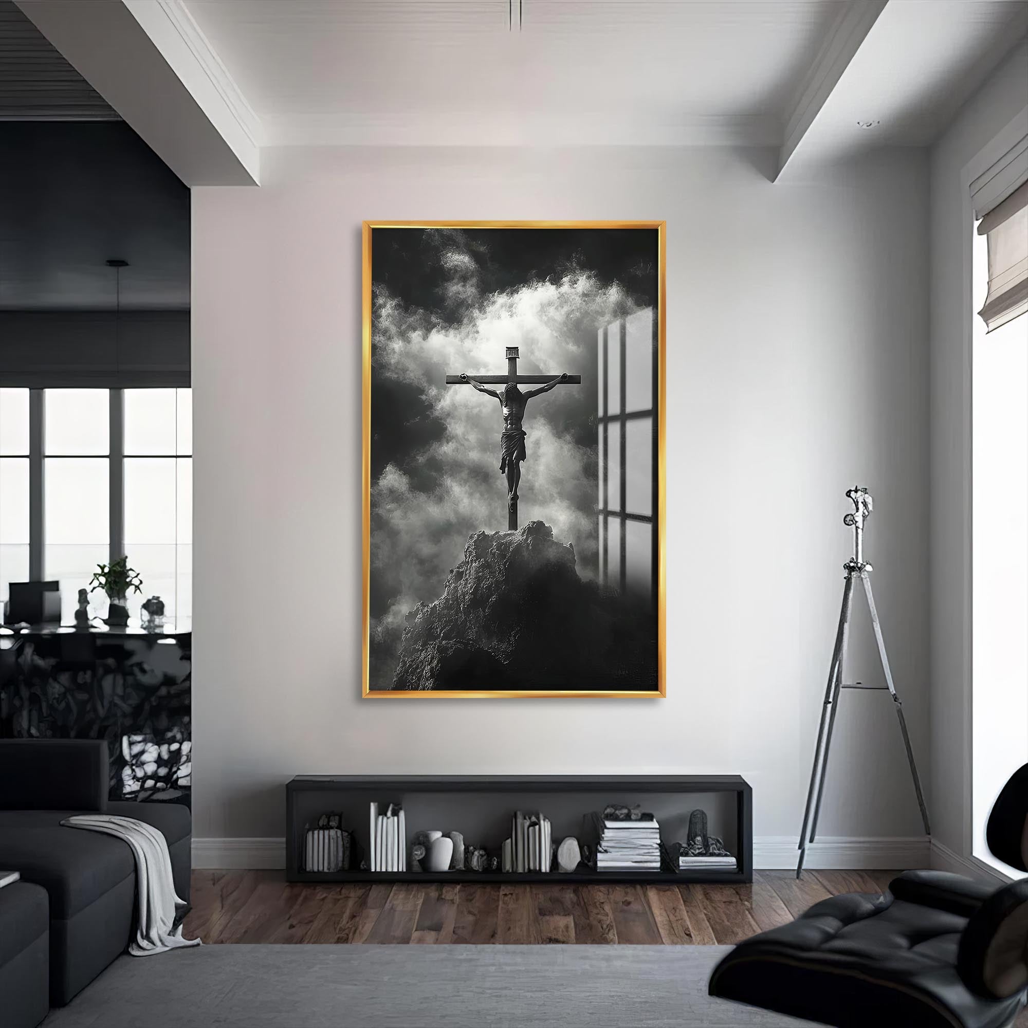 Crucifix in Silence– Christian Tempered Glass Wall Art