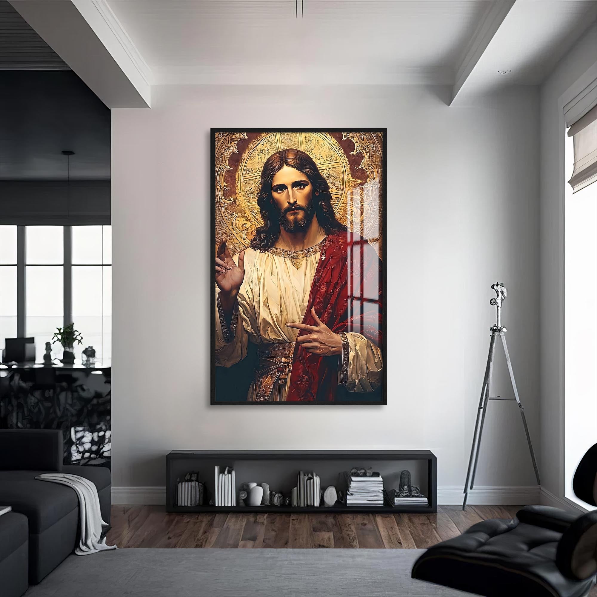 Artronauts Glass Print S | 72x46 cm | 28.3"x18.1" / Black Golgotha at Dusk– Christian Tempered Glass Wall Art