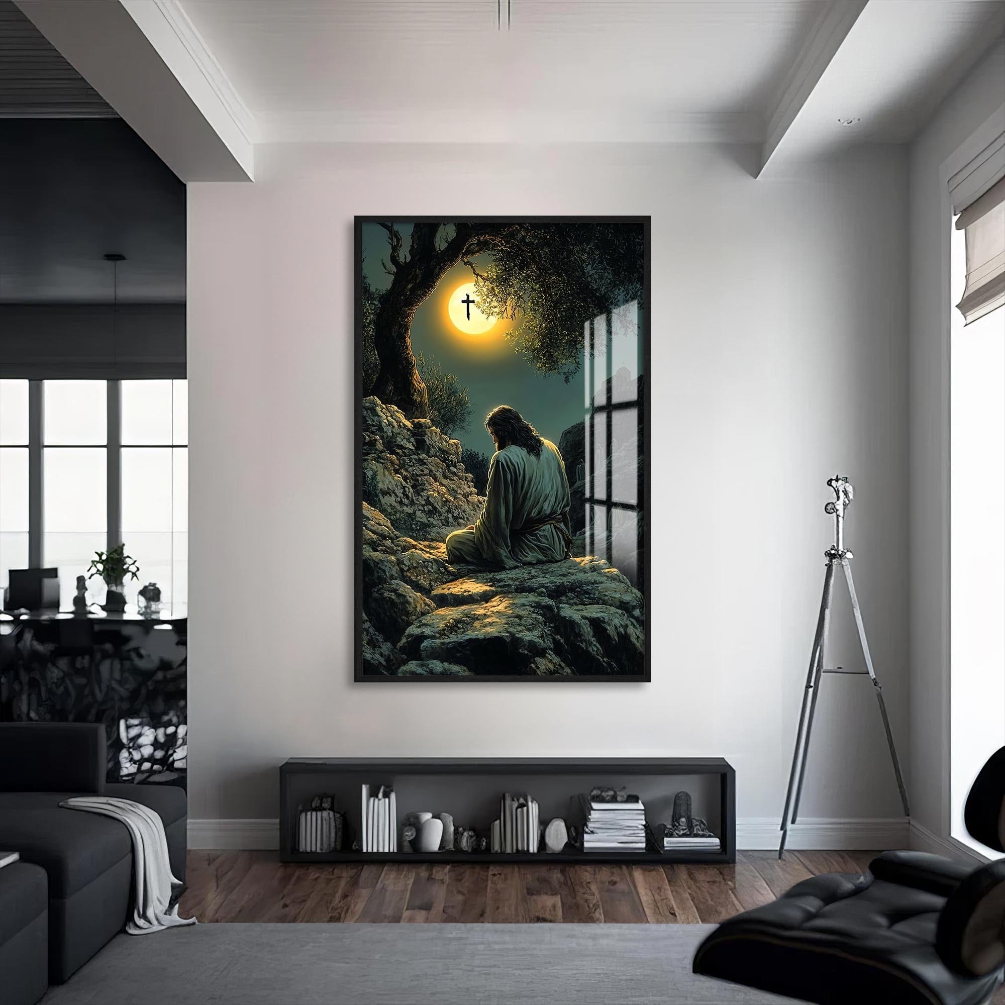 Artronauts Glass Print S | 72x46 cm | 28.3"x18.1" / Black Gethsemane Silence– Christian Tempered Glass Wall Art