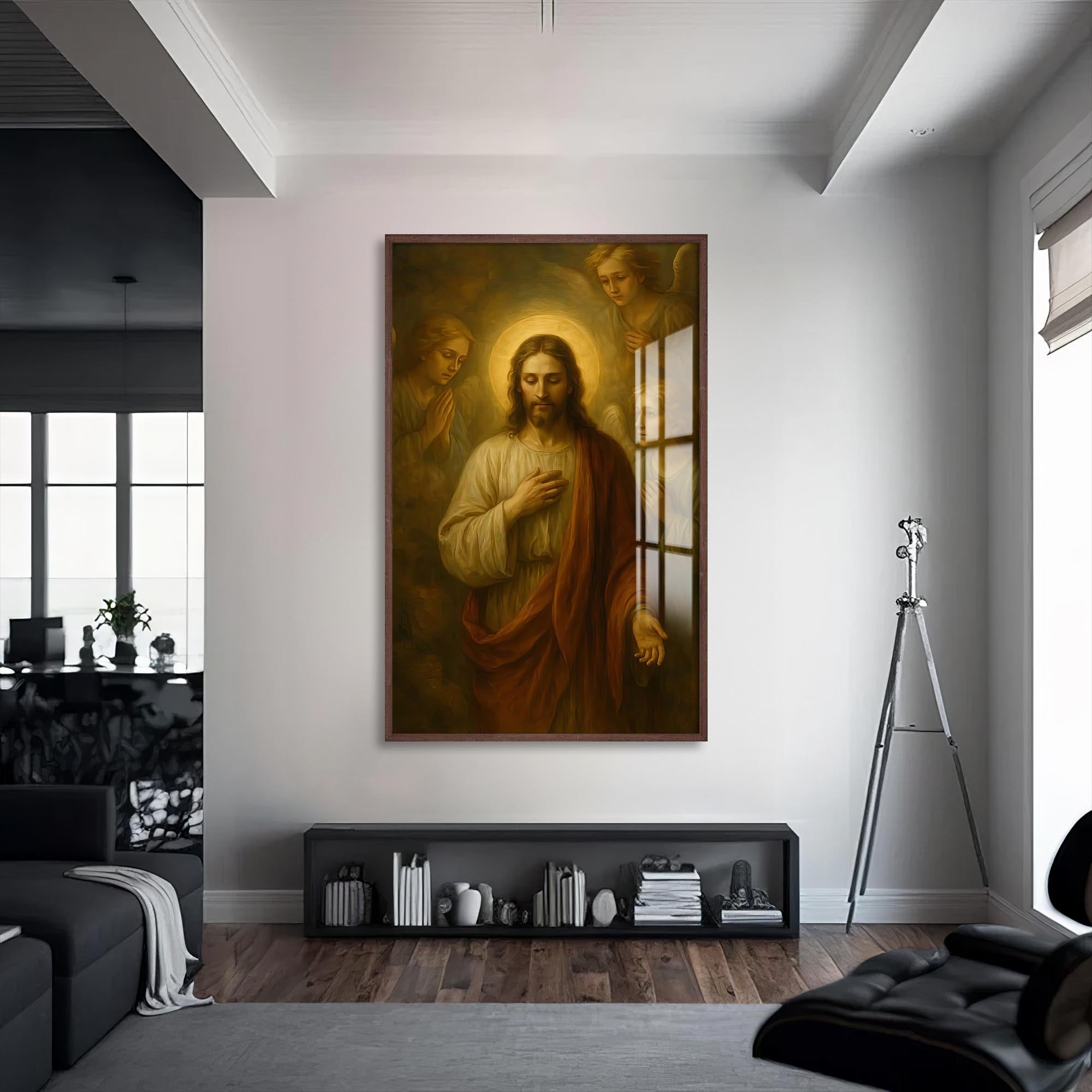 Artronauts Glass Print S | 72x46 cm | 28.3"x18.1" / Walnut The Call of Mercy– Christian Tempered Glass Wall Art