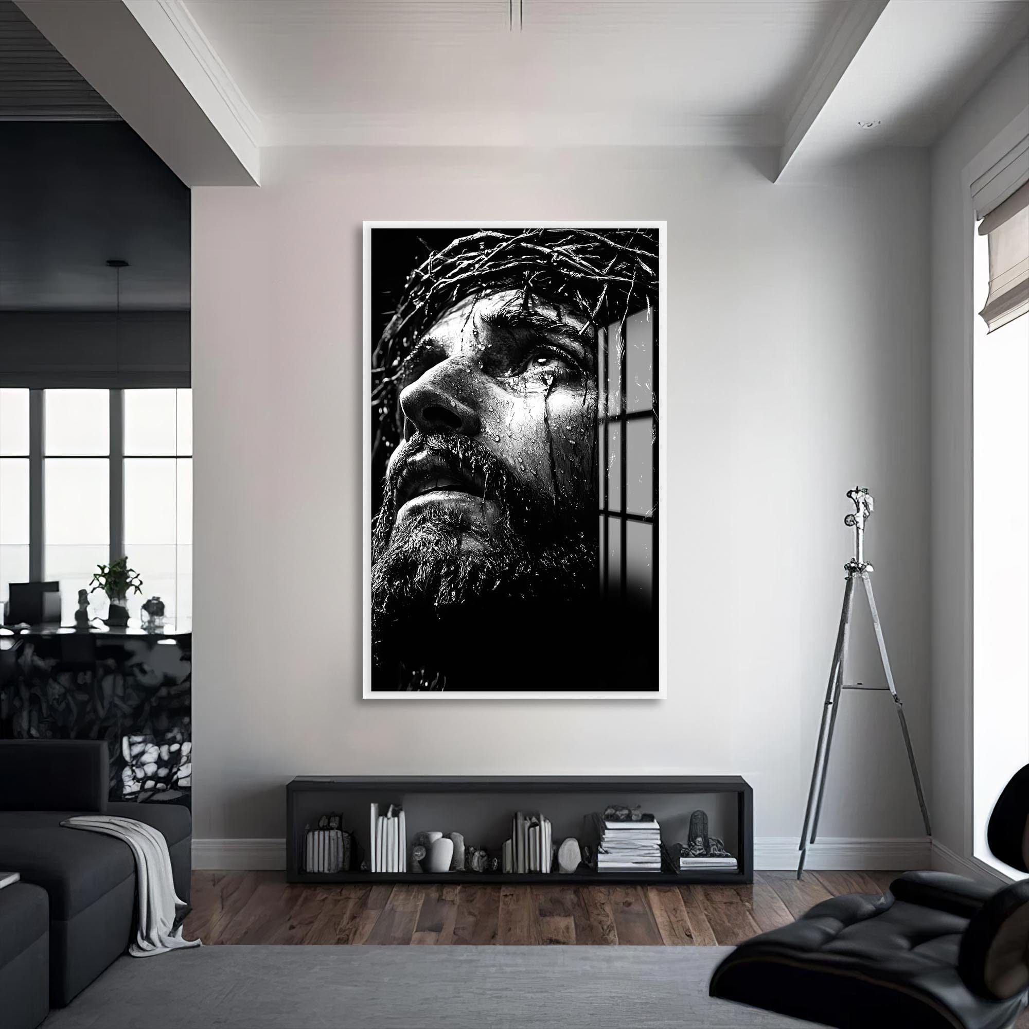 Artronauts Glass Print S | 72x46 cm | 28.3"x18.1" / White Crown of Sorrow– Christian Tempered Glass Wall Art