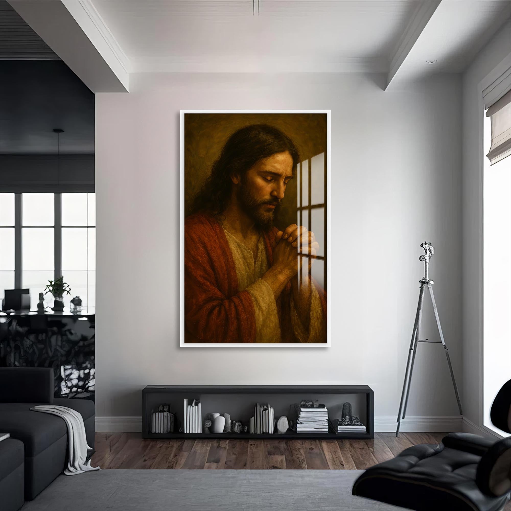 Artronauts Glass Print S | 72x46 cm | 28.3"x18.1" / White Sacred Devotion– Christian Tempered Glass Wall Art