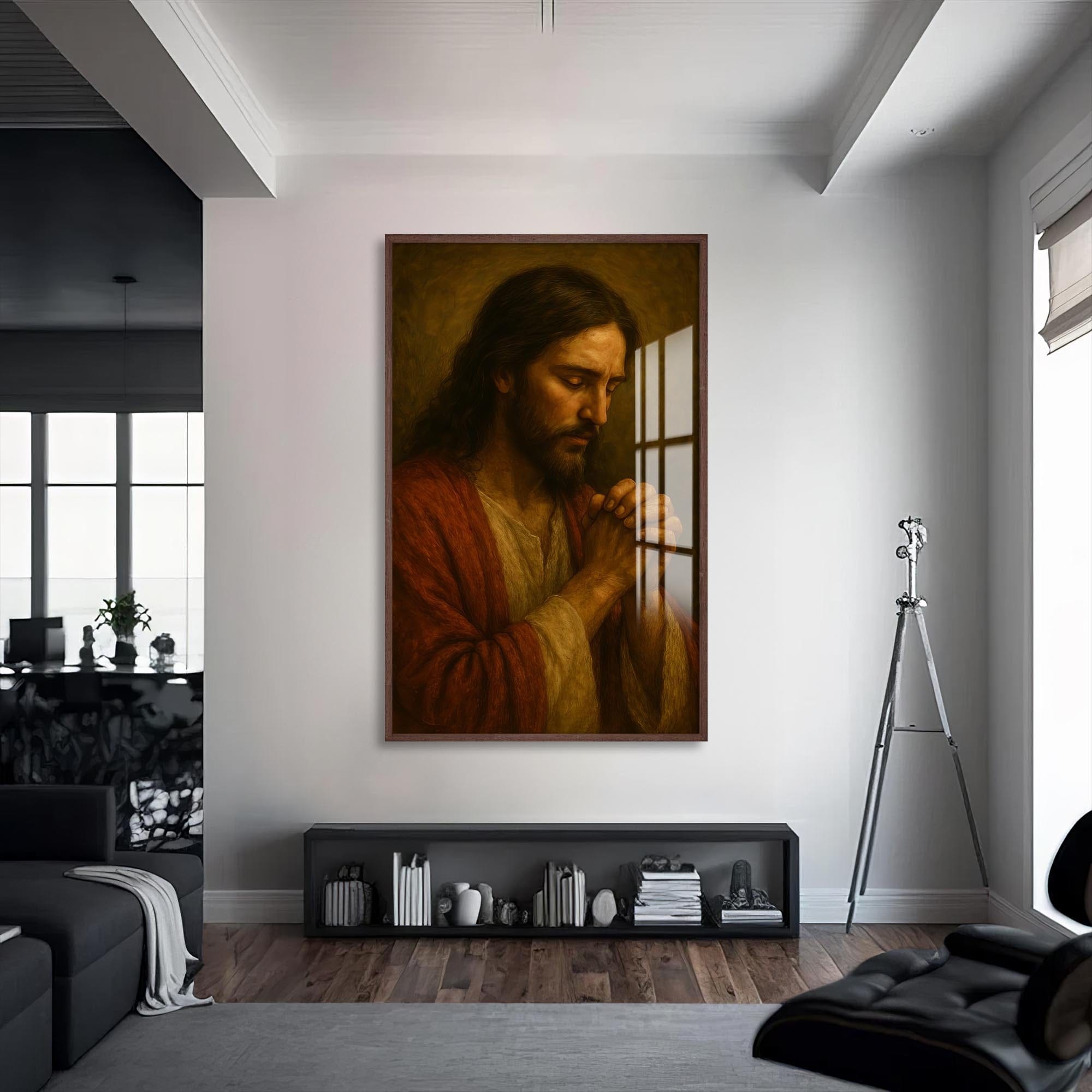 Artronauts Glass Print S | 72x46 cm | 28.3"x18.1" / Walnut Sacred Devotion– Christian Tempered Glass Wall Art