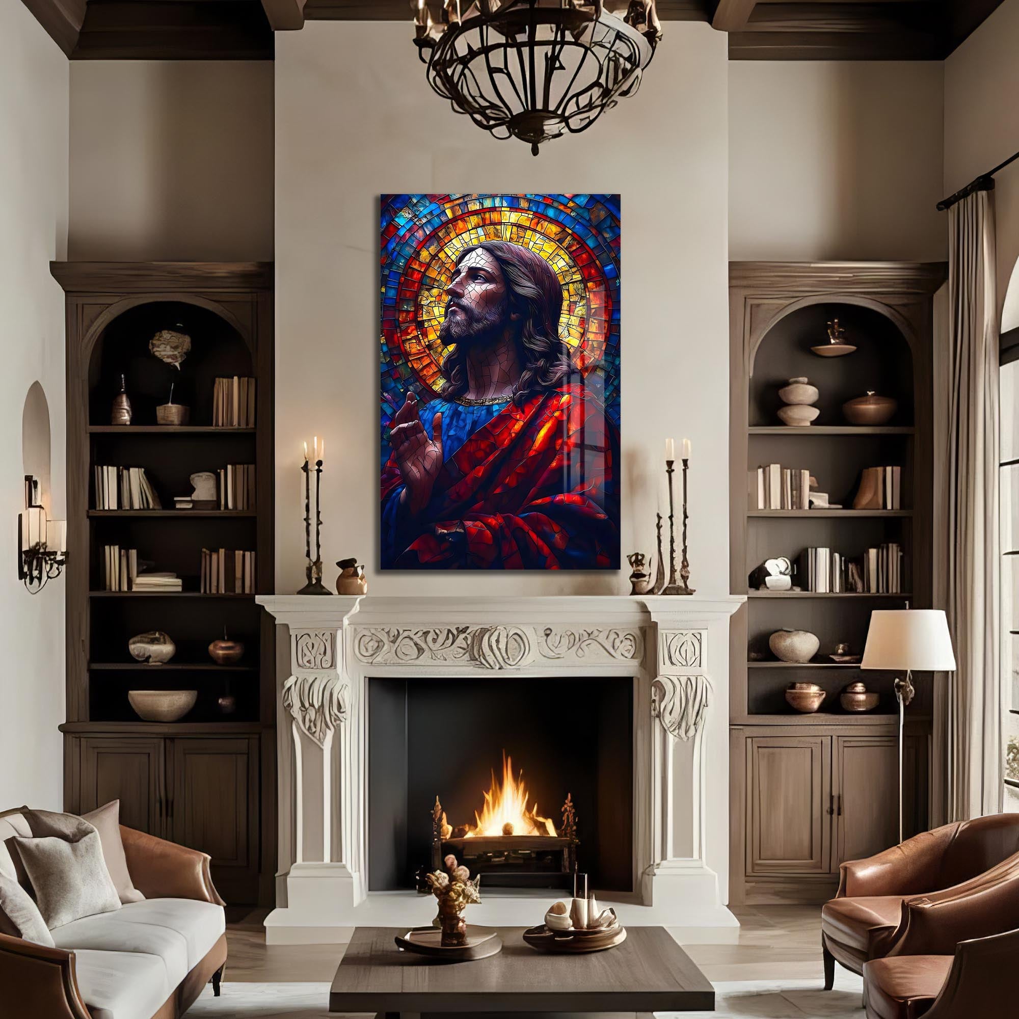 Artronauts Glass Print Stained Glass Christ Portrait– Christian Tempered Glass Wall Art