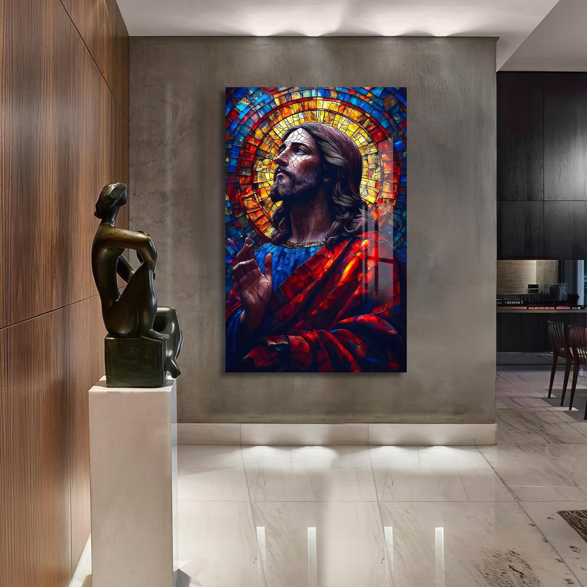 Artronauts Glass Print Stained Glass Christ Portrait– Christian Tempered Glass Wall Art