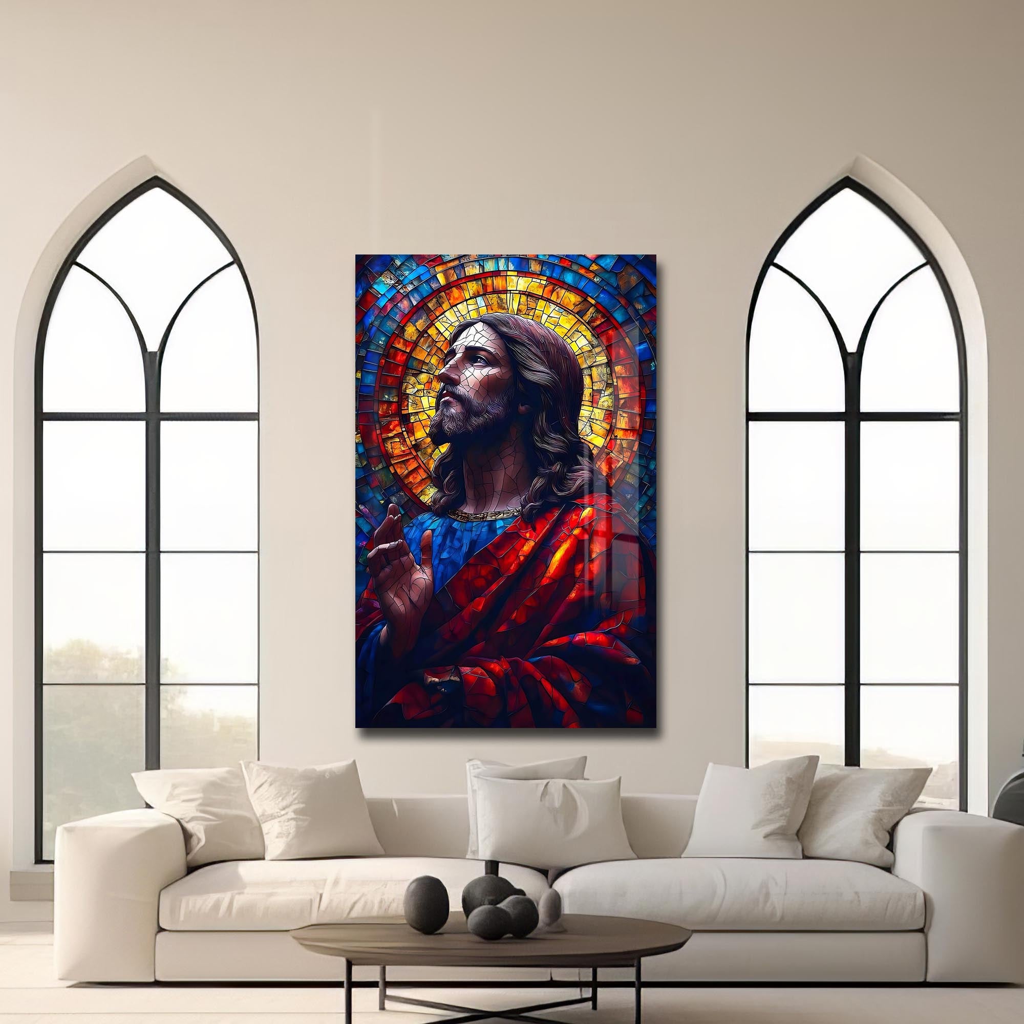 Artronauts Glass Print Stained Glass Christ Portrait– Christian Tempered Glass Wall Art