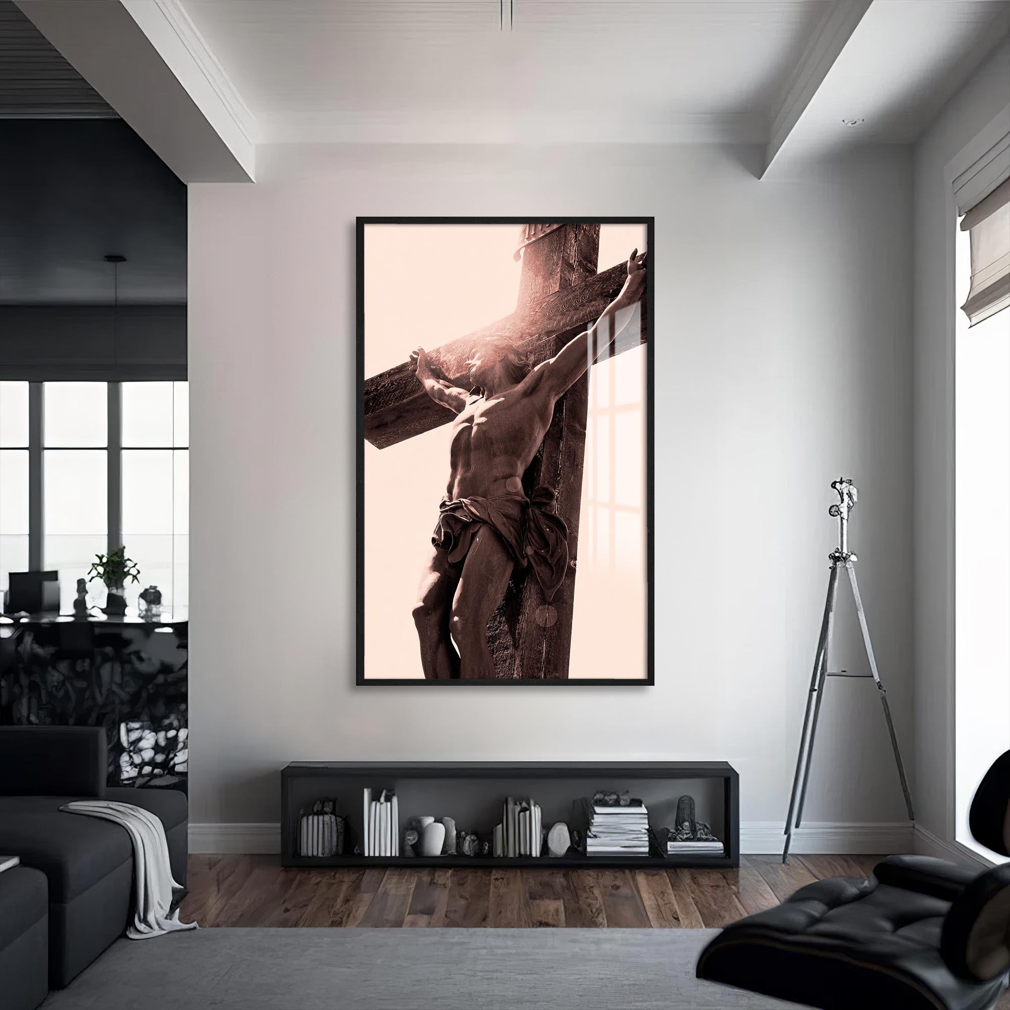 Artronauts Glass Print S | 72x46 cm | 28.3"x18.1" / Black The Crucifixion– Christian Tempered Glass Wall Art